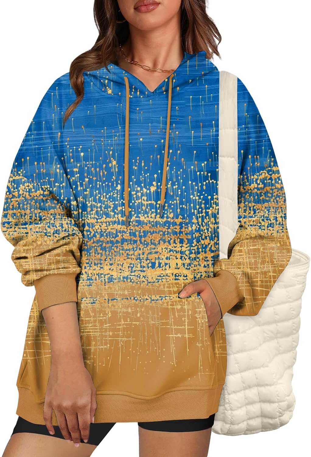 image:imageZeagoo Womens Oversized Hoodies 2025 Fleece Sweatshirts Long Sleeve Pullover with Pocket Fall Winter Outfits ClothesGold Foil Gradient