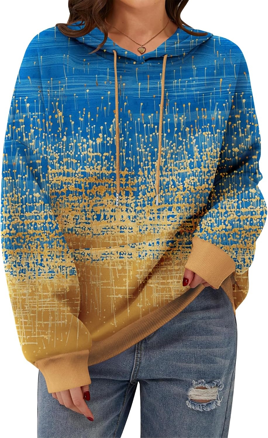 image:imageZeagoo Womens Oversized Hoodies 2025 Fleece Sweatshirts Long Sleeve Pullover with Pocket Fall Winter Outfits ClothesGold Foil Gradient