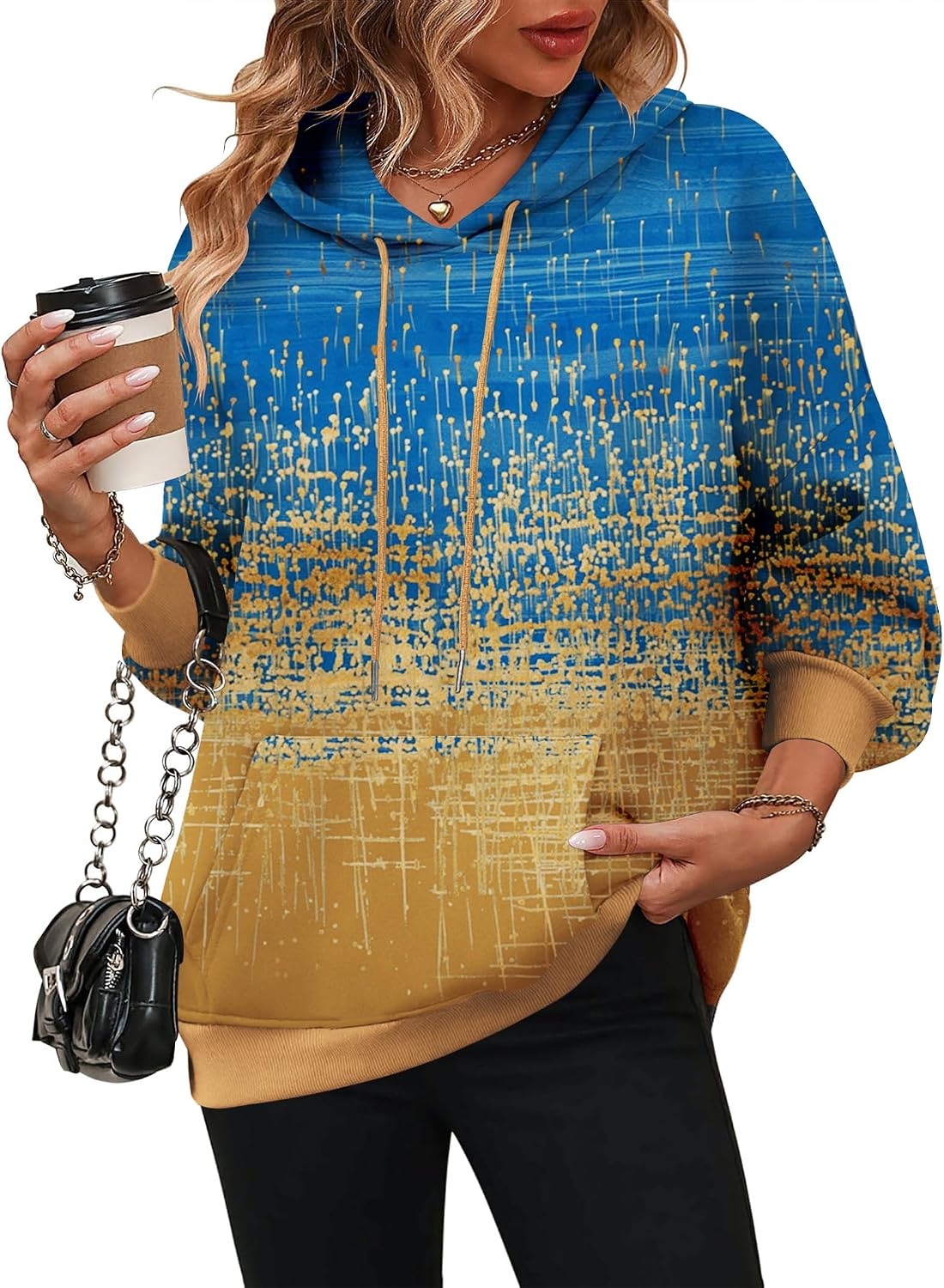 image:imageZeagoo Womens Oversized Hoodies 2025 Fleece Sweatshirts Long Sleeve Pullover with Pocket Fall Winter Outfits ClothesGold Foil Gradient