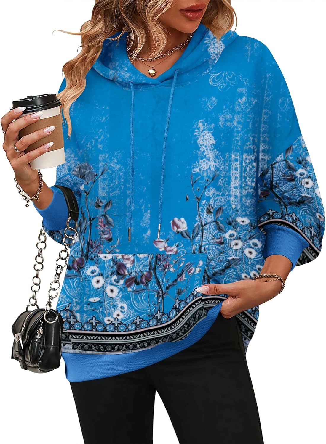 image:imageZeagoo Womens Oversized Hoodies 2025 Fleece Sweatshirts Long Sleeve Pullover with Pocket Fall Winter Outfits ClothesRetro Ethnic Pattern