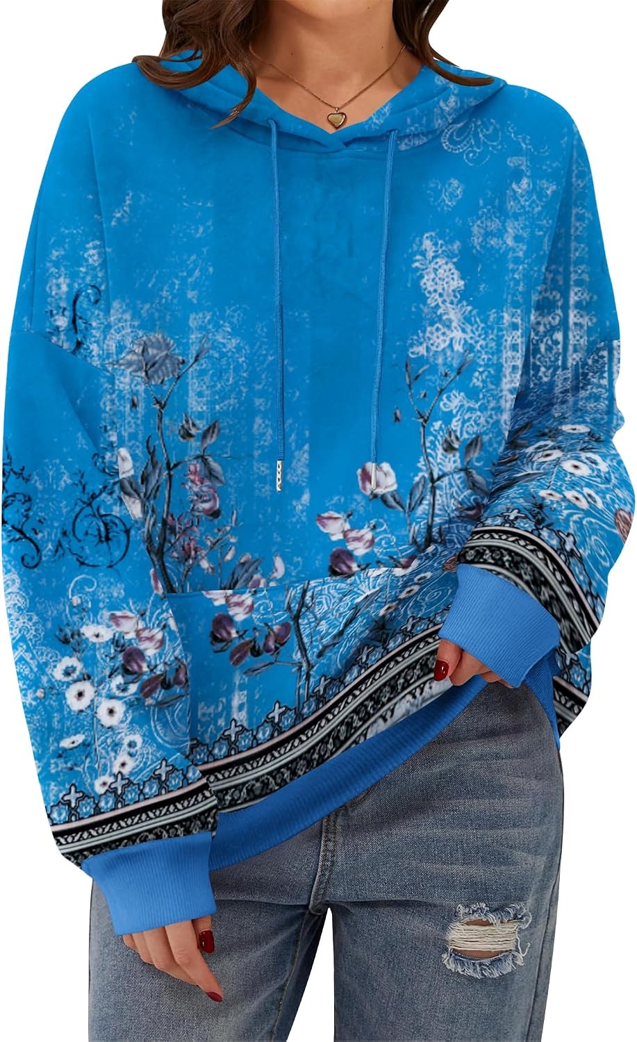 image:imageZeagoo Womens Oversized Hoodies 2025 Fleece Sweatshirts Long Sleeve Pullover with Pocket Fall Winter Outfits ClothesRetro Ethnic Pattern
