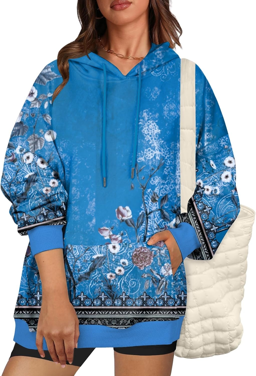 image:imageZeagoo Womens Oversized Hoodies 2025 Fleece Sweatshirts Long Sleeve Pullover with Pocket Fall Winter Outfits ClothesRetro Ethnic Pattern