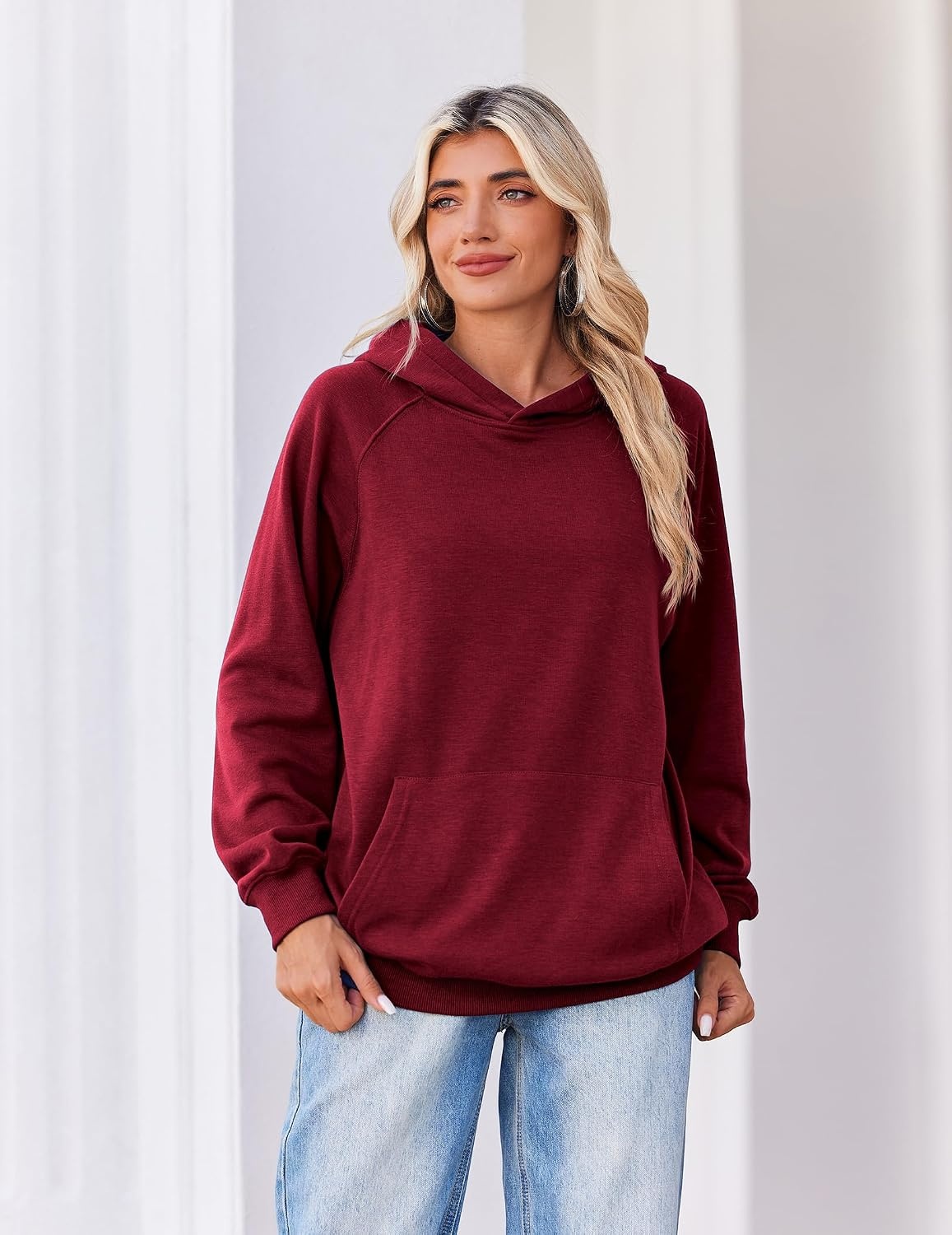 image:imageZeagoo Womens Oversized Hoodies Pullover Fleece Hooded Sweatshirt TrendyWine Red