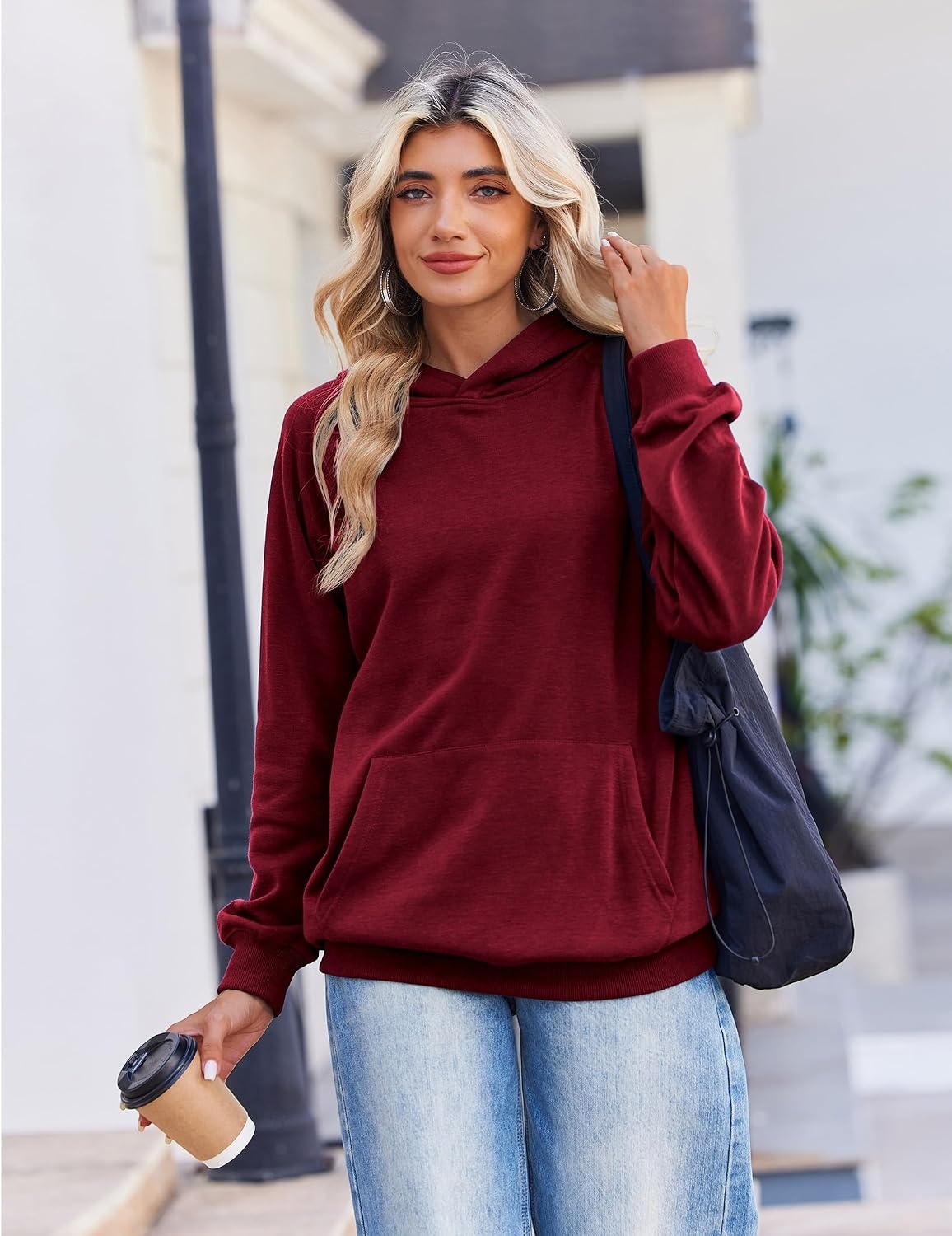 image:imageZeagoo Womens Oversized Hoodies Pullover Fleece Hooded Sweatshirt TrendyWine Red