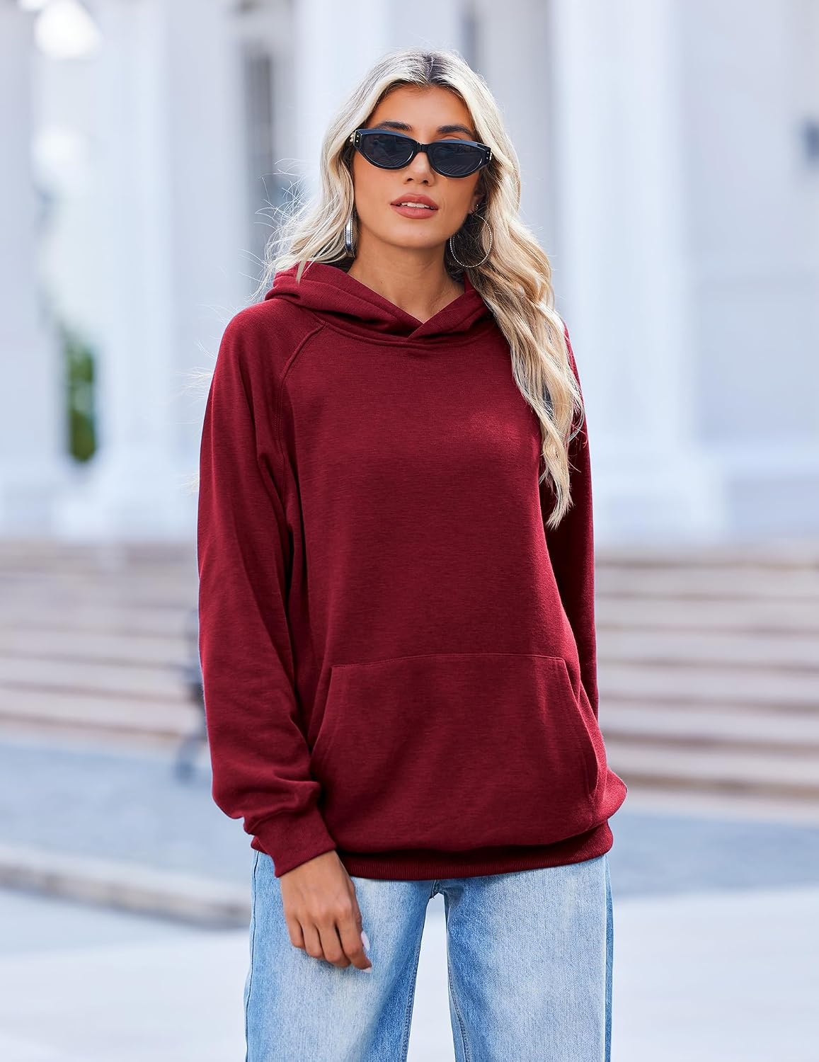 image:imageZeagoo Womens Oversized Hoodies Pullover Fleece Hooded Sweatshirt TrendyWine Red