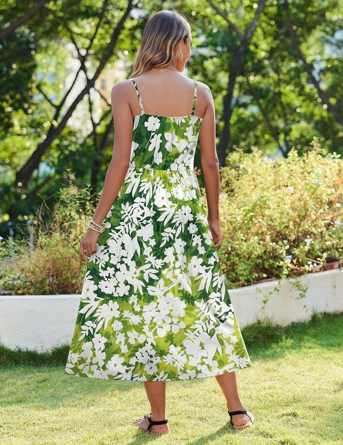 image:imageZeagoo Womens Summer Casual Boho Sundress Spaghetti Strap Square Neck Flowy Midi Dresses A Line Beach Dress with PocketsGreen1