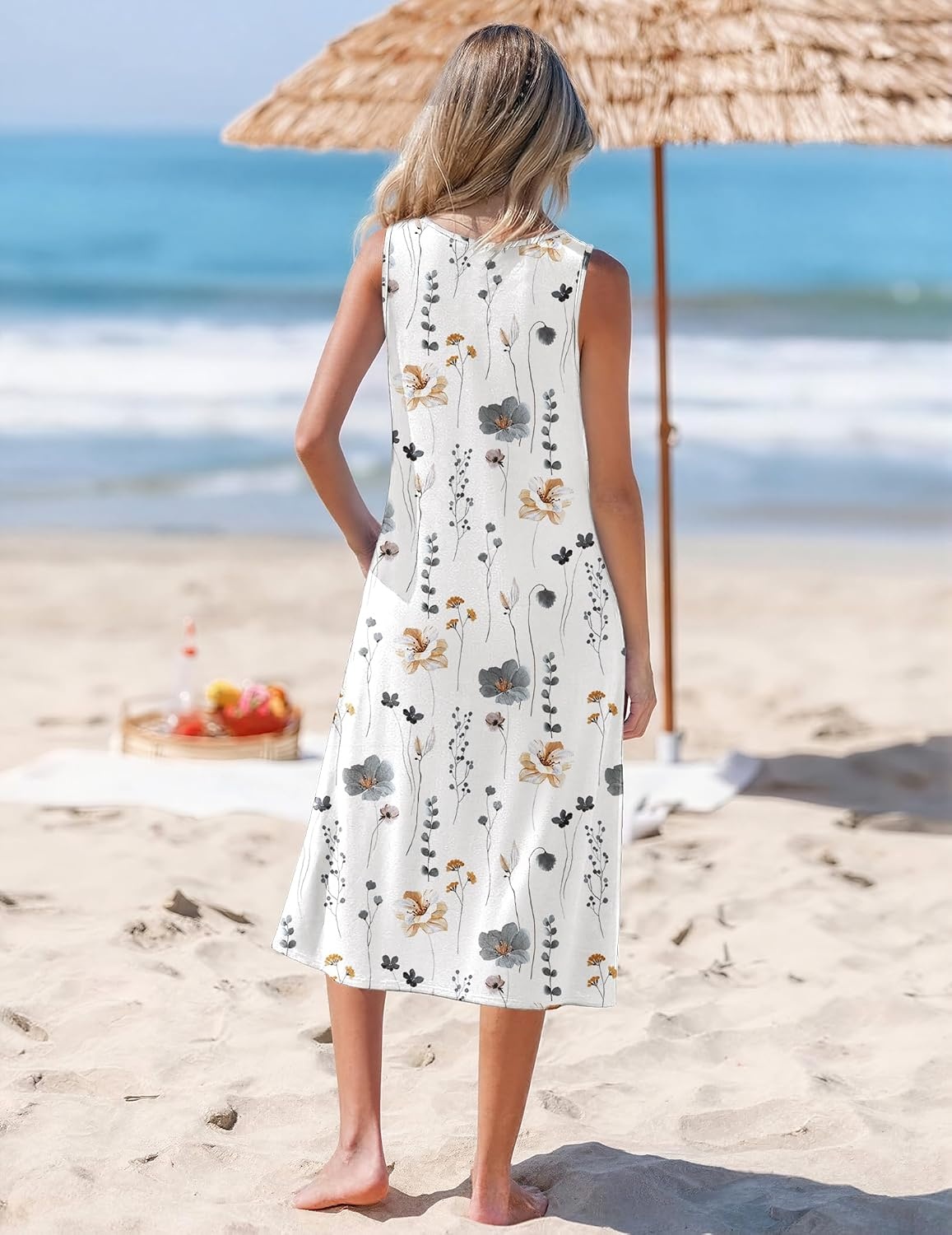 image:imageZeagoo Womens Summer Midi Dresses 2026 Casual Sleeveless Tank Sundresses A Line Crewneck Beach Vacation Dress with PocketsWhite Floraldh6