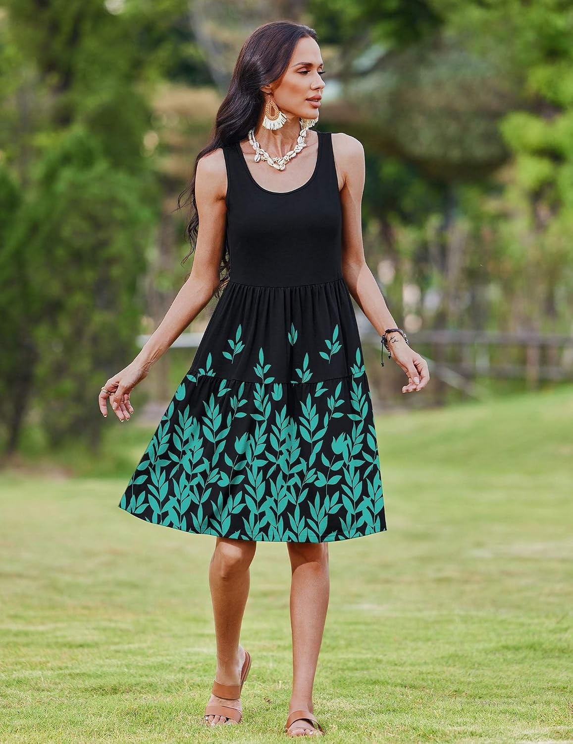 image:imageZeagoo Womens Summer Sundress Boho Floral Casual Tank Dresses with Pockets Sleeveless Tiered Swing A Line Beach DressNavy Blue Floral