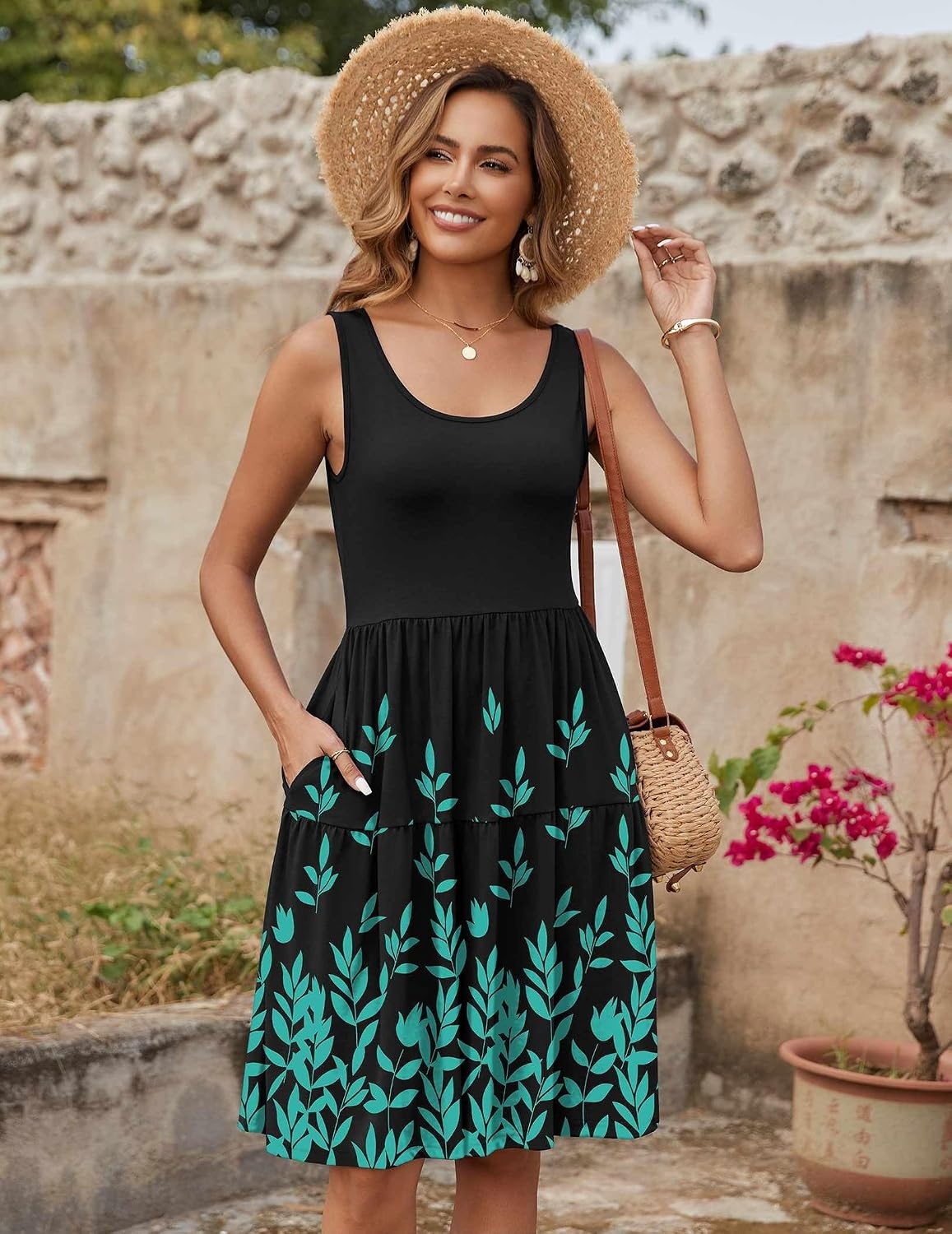 image:imageZeagoo Womens Summer Sundress Boho Floral Casual Tank Dresses with Pockets Sleeveless Tiered Swing A Line Beach DressNavy Blue Floral