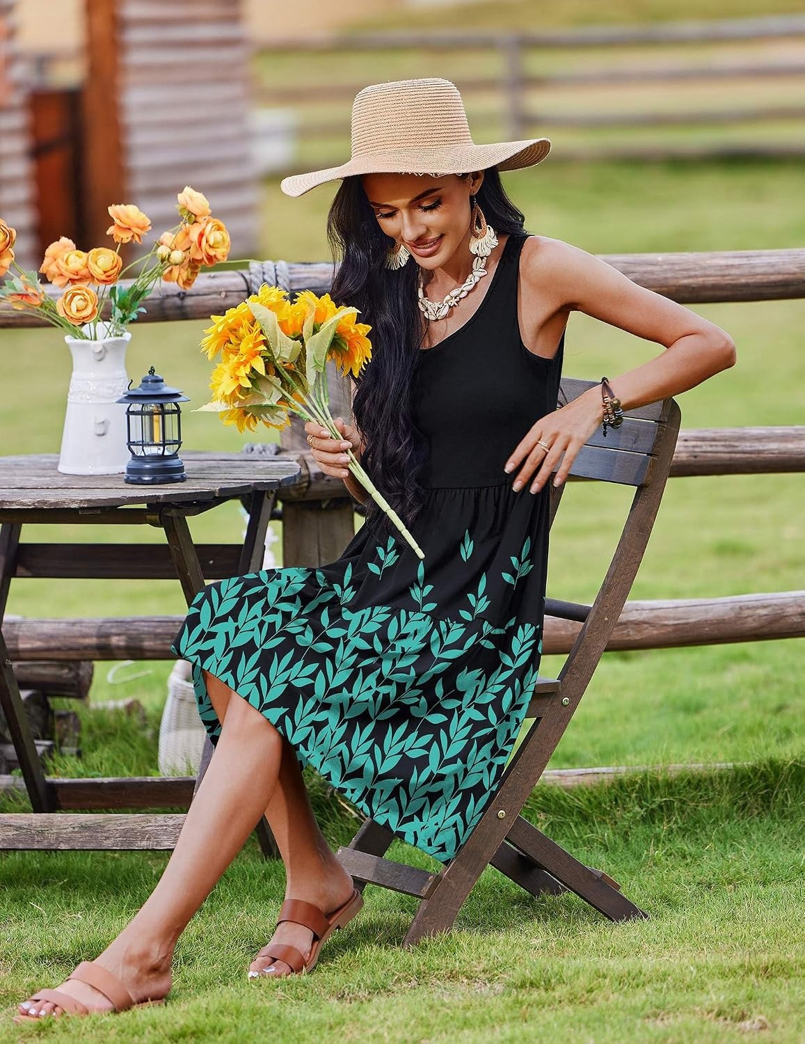 image:imageZeagoo Womens Summer Sundress Boho Floral Casual Tank Dresses with Pockets Sleeveless Tiered Swing A Line Beach DressNavy Blue Floral