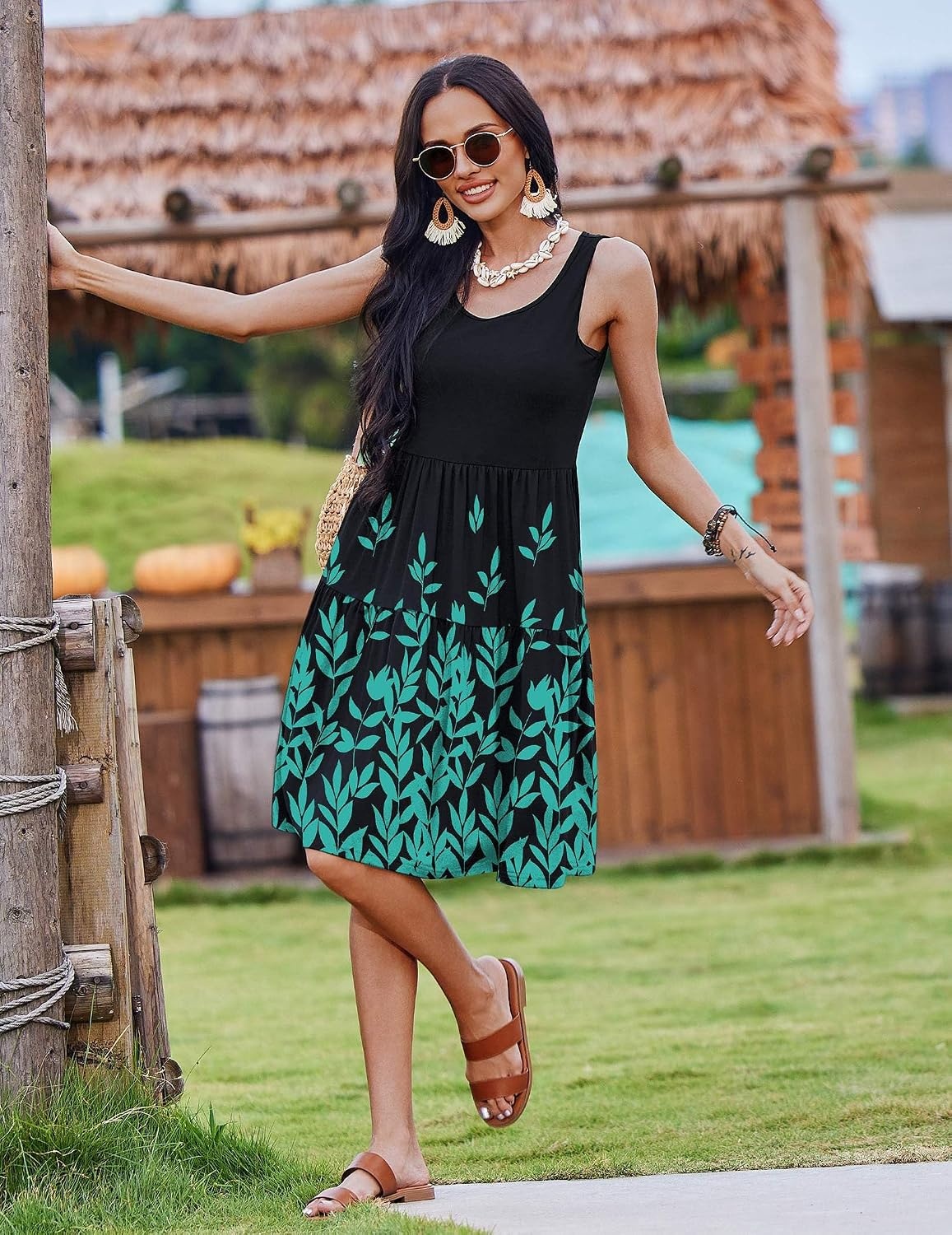 image:imageZeagoo Womens Summer Sundress Boho Floral Casual Tank Dresses with Pockets Sleeveless Tiered Swing A Line Beach DressNavy Blue Floral