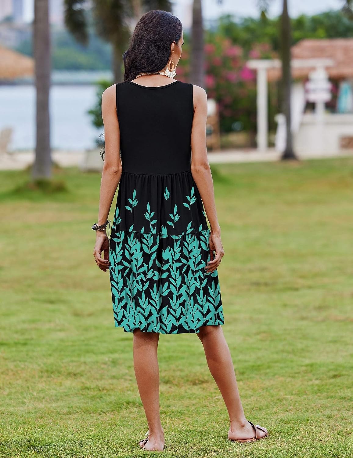 image:imageZeagoo Womens Summer Sundress Boho Floral Casual Tank Dresses with Pockets Sleeveless Tiered Swing A Line Beach DressNavy Blue Floral
