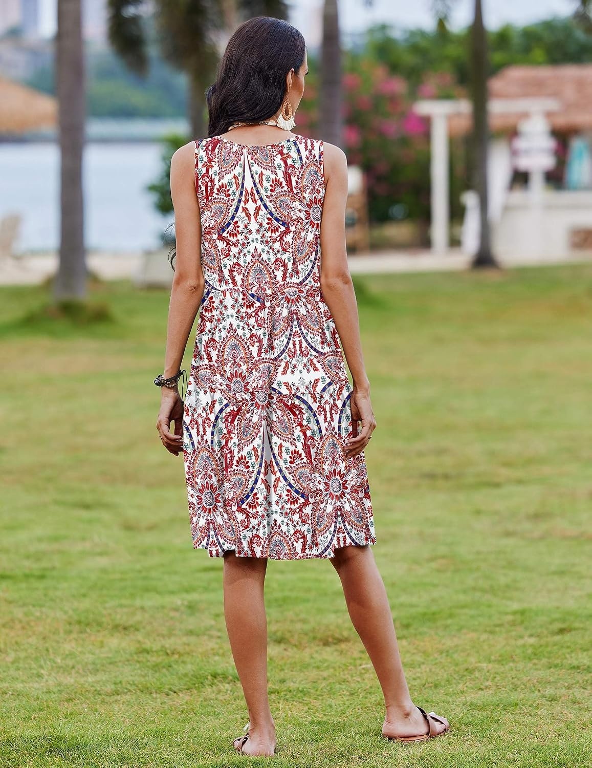 image:imageZeagoo Womens Summer Sundress Boho Floral Casual Tank Dresses with Pockets Sleeveless Tiered Swing A Line Beach DressWhite Red Floral