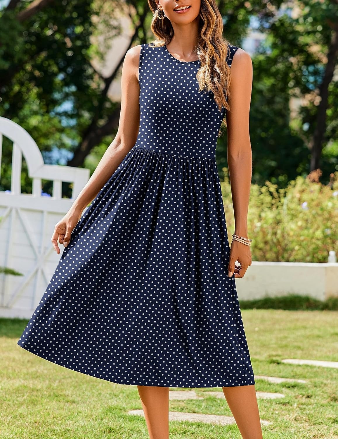 image:imageZeagoo Womens Summer Tank Midi Dress with Pockets Floral Sleeveless ALine Casual Loose TShirt Dresses Beach Sundress 202601blue Round Dot