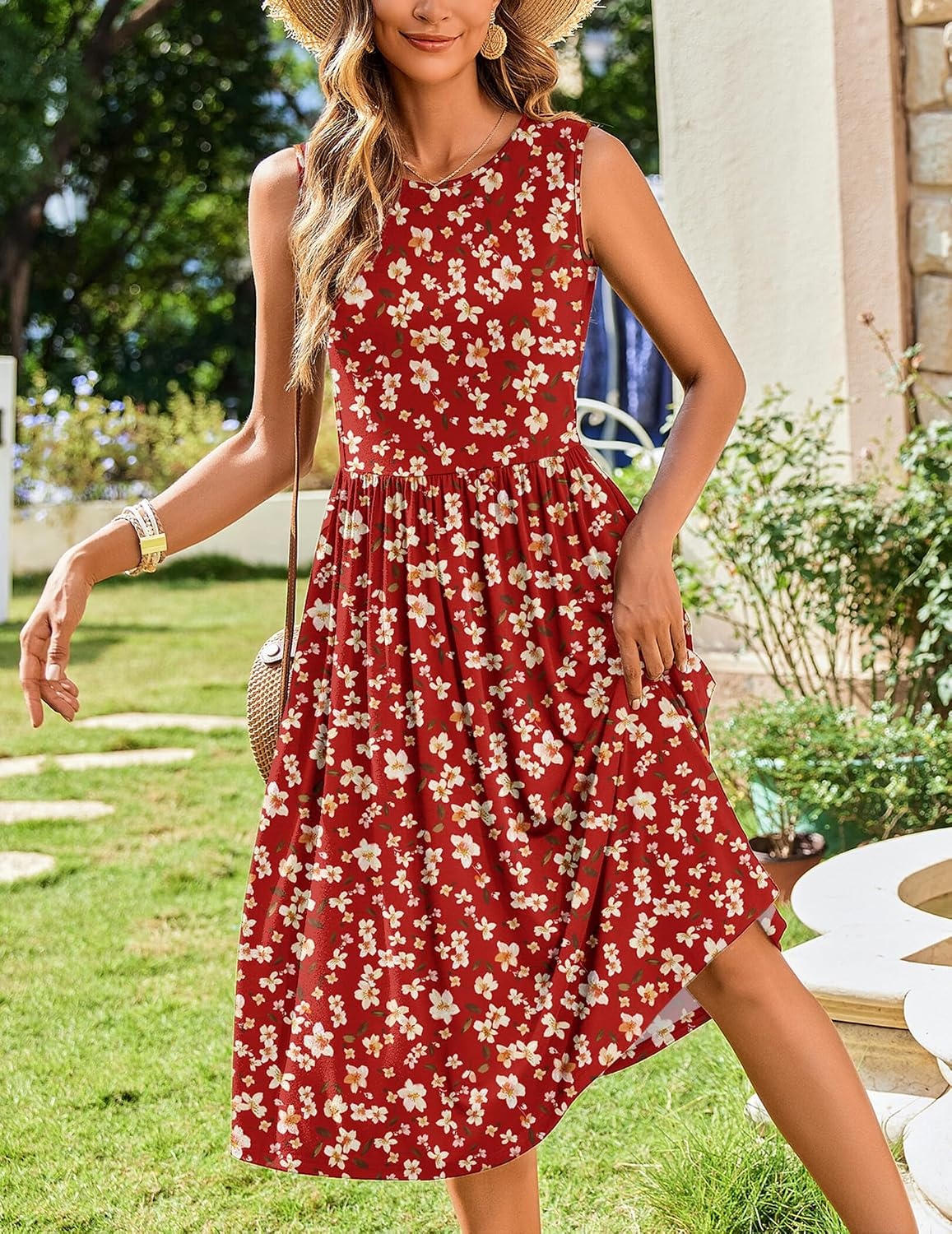 image:imageZeagoo Womens Summer Tank Midi Dress with Pockets Floral Sleeveless ALine Casual Loose TShirt Dresses Beach Sundress 202601red Floral