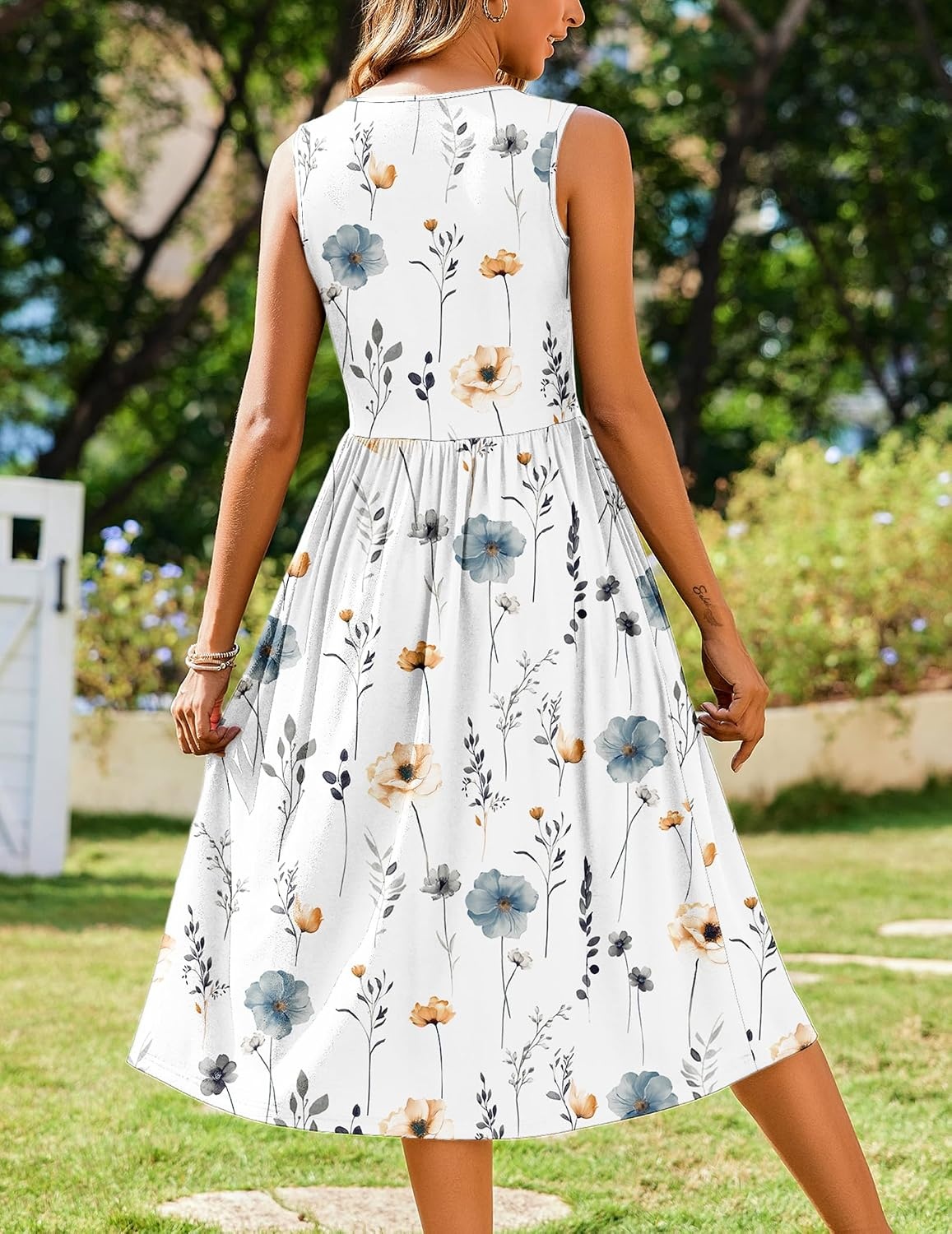 image:imageZeagoo Womens Summer Tank Midi Dress with Pockets Floral Sleeveless ALine Casual Loose TShirt Dresses Beach Sundress 202602white Floral