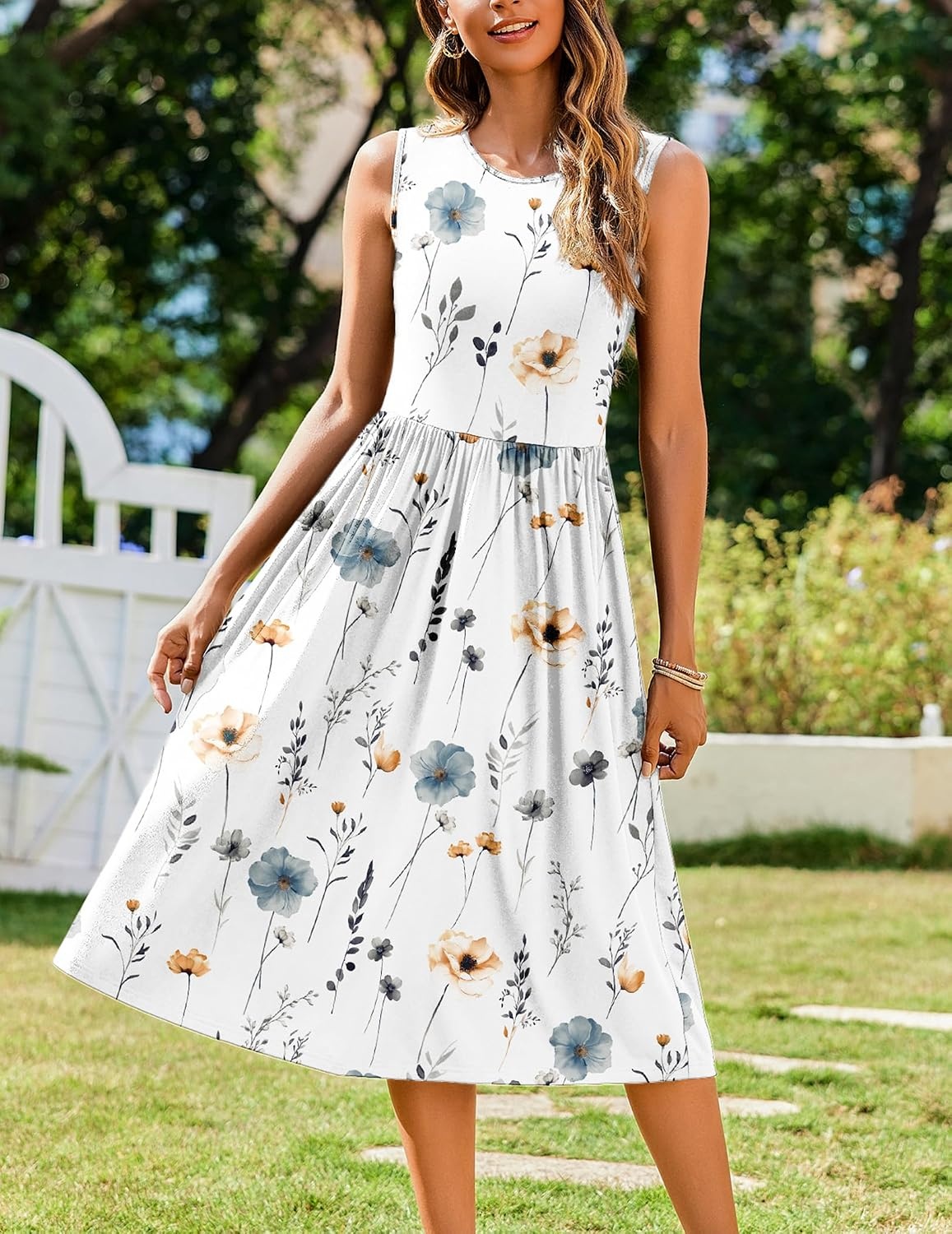 image:imageZeagoo Womens Summer Tank Midi Dress with Pockets Floral Sleeveless ALine Casual Loose TShirt Dresses Beach Sundress 202602white Floral