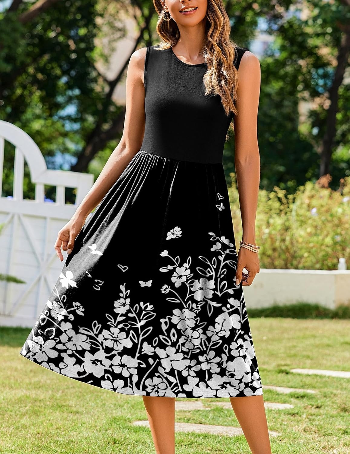 image:imageZeagoo Womens Summer Tank Midi Dress with Pockets Floral Sleeveless ALine Casual Loose TShirt Dresses Beach Sundress 2026Black Small Floral