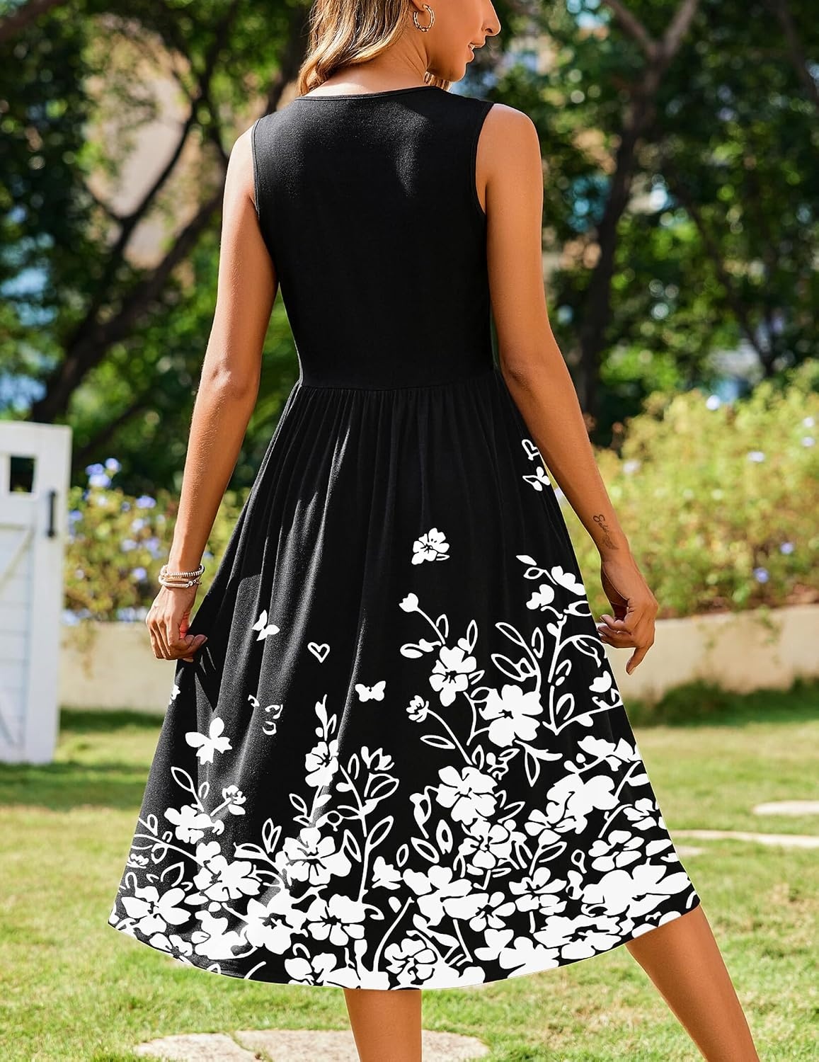 image:imageZeagoo Womens Summer Tank Midi Dress with Pockets Floral Sleeveless ALine Casual Loose TShirt Dresses Beach Sundress 2026Black Small Floral