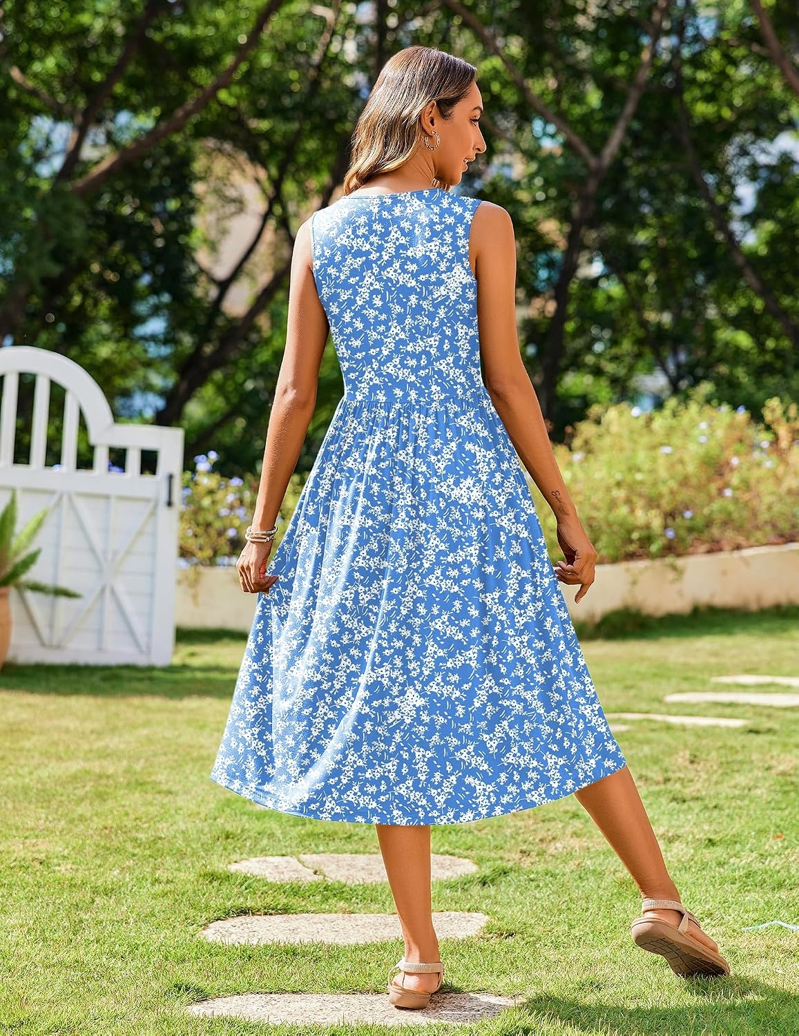 image:imageZeagoo Womens Summer Tank Midi Dress with Pockets Floral Sleeveless ALine Casual Loose TShirt Dresses Beach Sundress 2026Blue Small Floral
