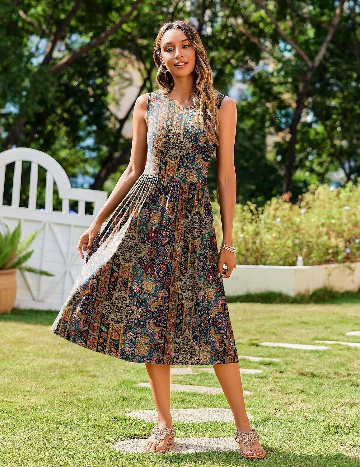 image:imageZeagoo Womens Summer Tank Midi Dress with Pockets Floral Sleeveless ALine Casual Loose TShirt Dresses Beach Sundress 2026Ethnic Boho Print