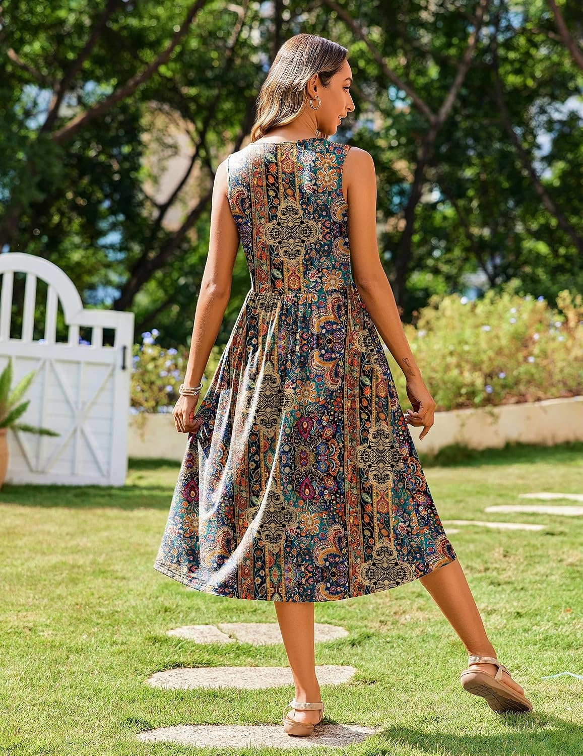 image:imageZeagoo Womens Summer Tank Midi Dress with Pockets Floral Sleeveless ALine Casual Loose TShirt Dresses Beach Sundress 2026Ethnic Boho Print