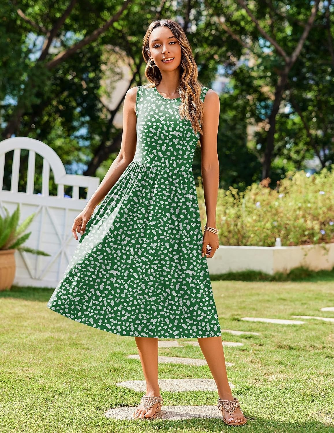 image:imageZeagoo Womens Summer Tank Midi Dress with Pockets Floral Sleeveless ALine Casual Loose TShirt Dresses Beach Sundress 2026Green Print