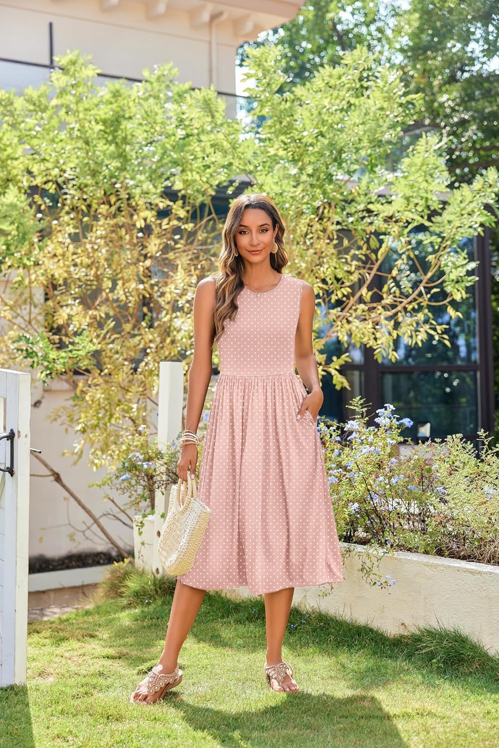 image:imageZeagoo Womens Summer Tank Midi Dress with Pockets Floral Sleeveless ALine Casual Loose TShirt Dresses Beach Sundress 2026Pink Floral
