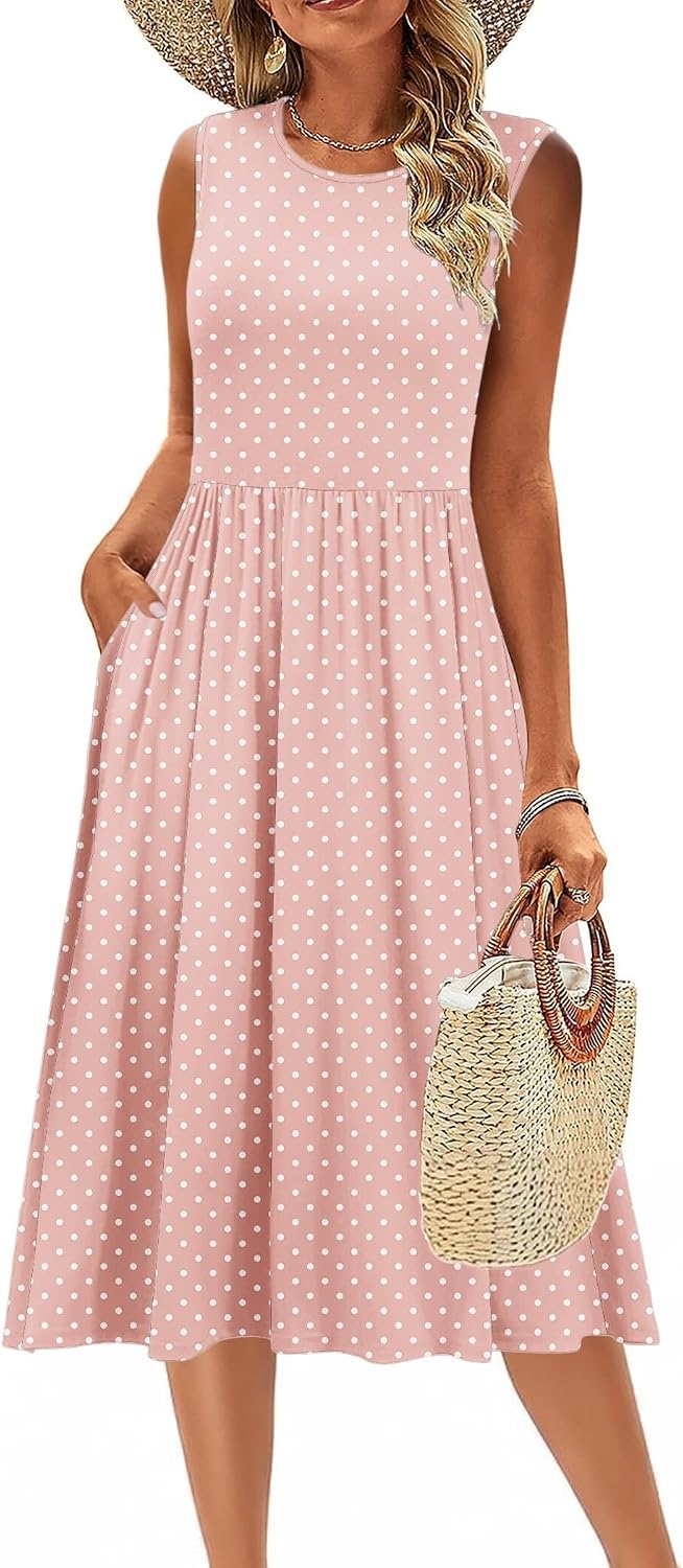 image:imageZeagoo Womens Summer Tank Midi Dress with Pockets Floral Sleeveless ALine Casual Loose TShirt Dresses Beach Sundress 2026Pink Floral
