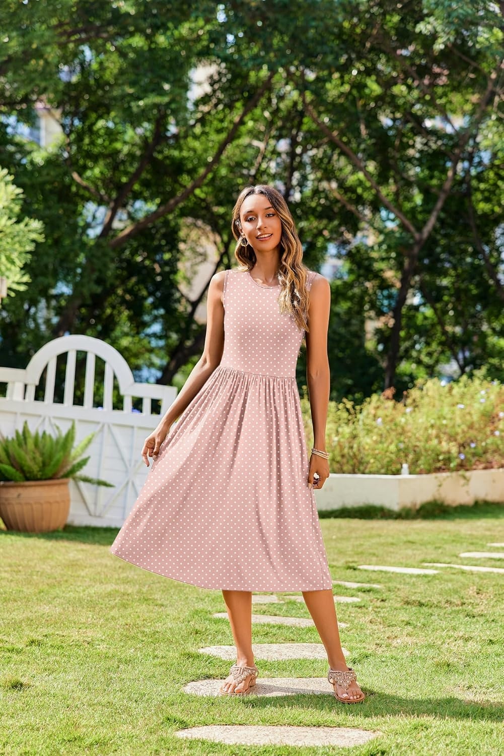 image:imageZeagoo Womens Summer Tank Midi Dress with Pockets Floral Sleeveless ALine Casual Loose TShirt Dresses Beach Sundress 2026Pink Floral