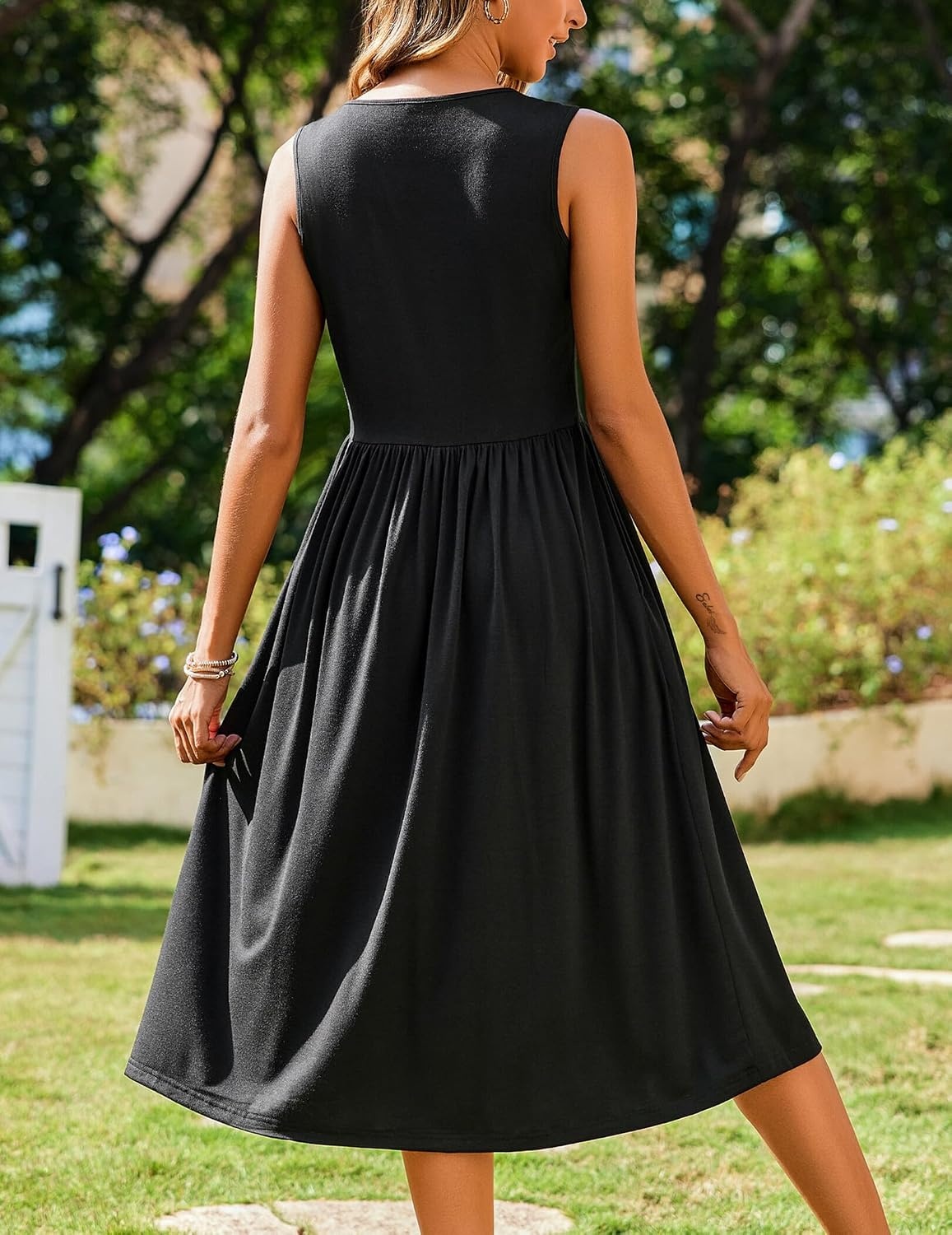 image:imageZeagoo Womens Summer Tank Midi Dress with Pockets Floral Sleeveless ALine Casual Loose TShirt Dresses Beach Sundress 2026Solid Black