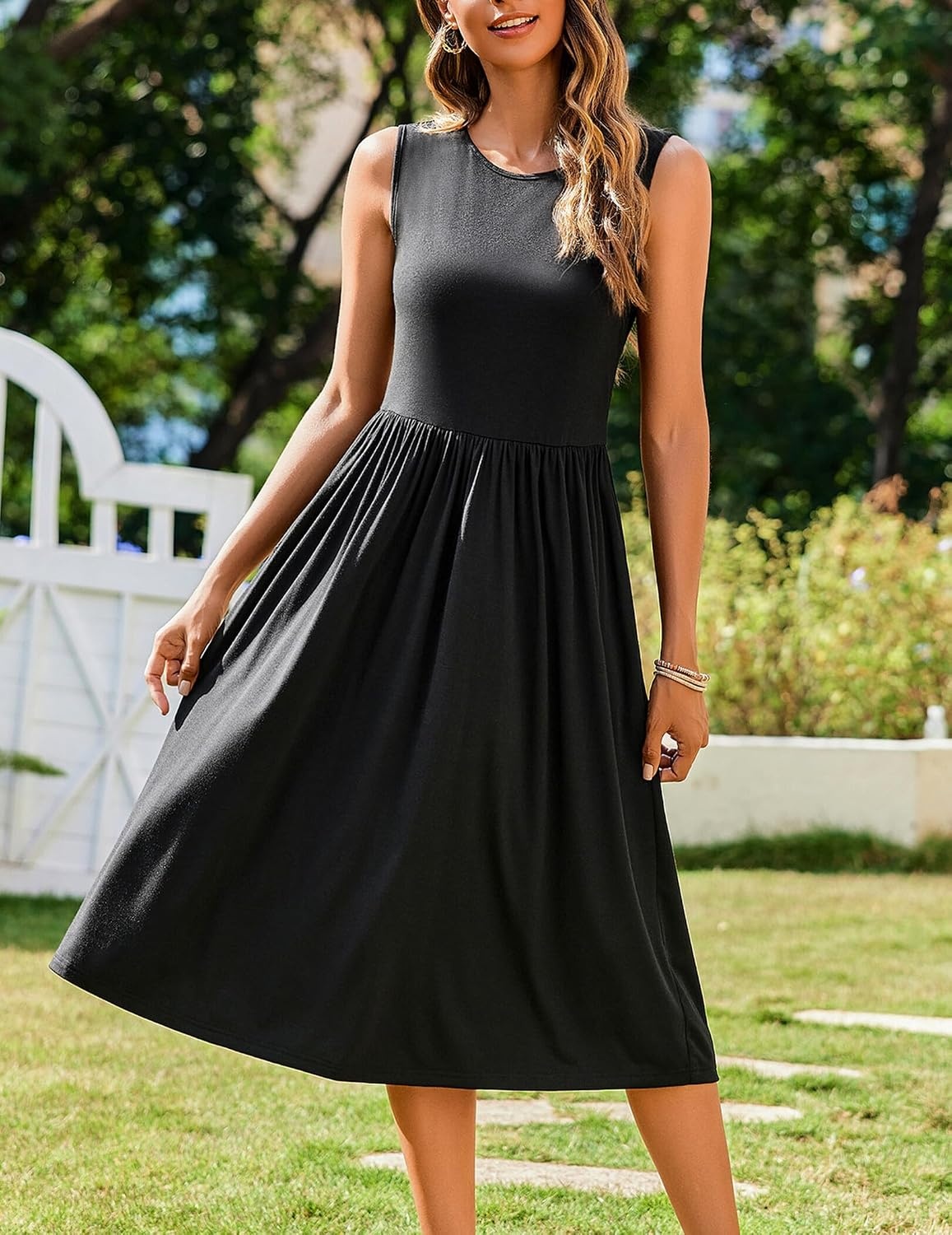 image:imageZeagoo Womens Summer Tank Midi Dress with Pockets Floral Sleeveless ALine Casual Loose TShirt Dresses Beach Sundress 2026Solid Black
