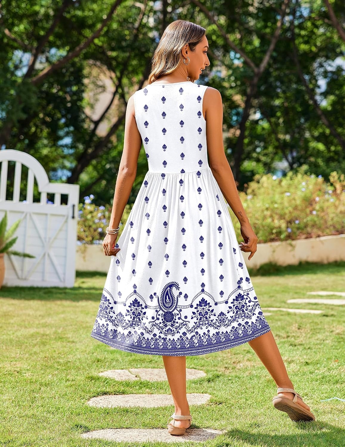 image:imageZeagoo Womens Summer Tank Midi Dress with Pockets Floral Sleeveless ALine Casual Loose TShirt Dresses Beach Sundress 2026White Boho Print
