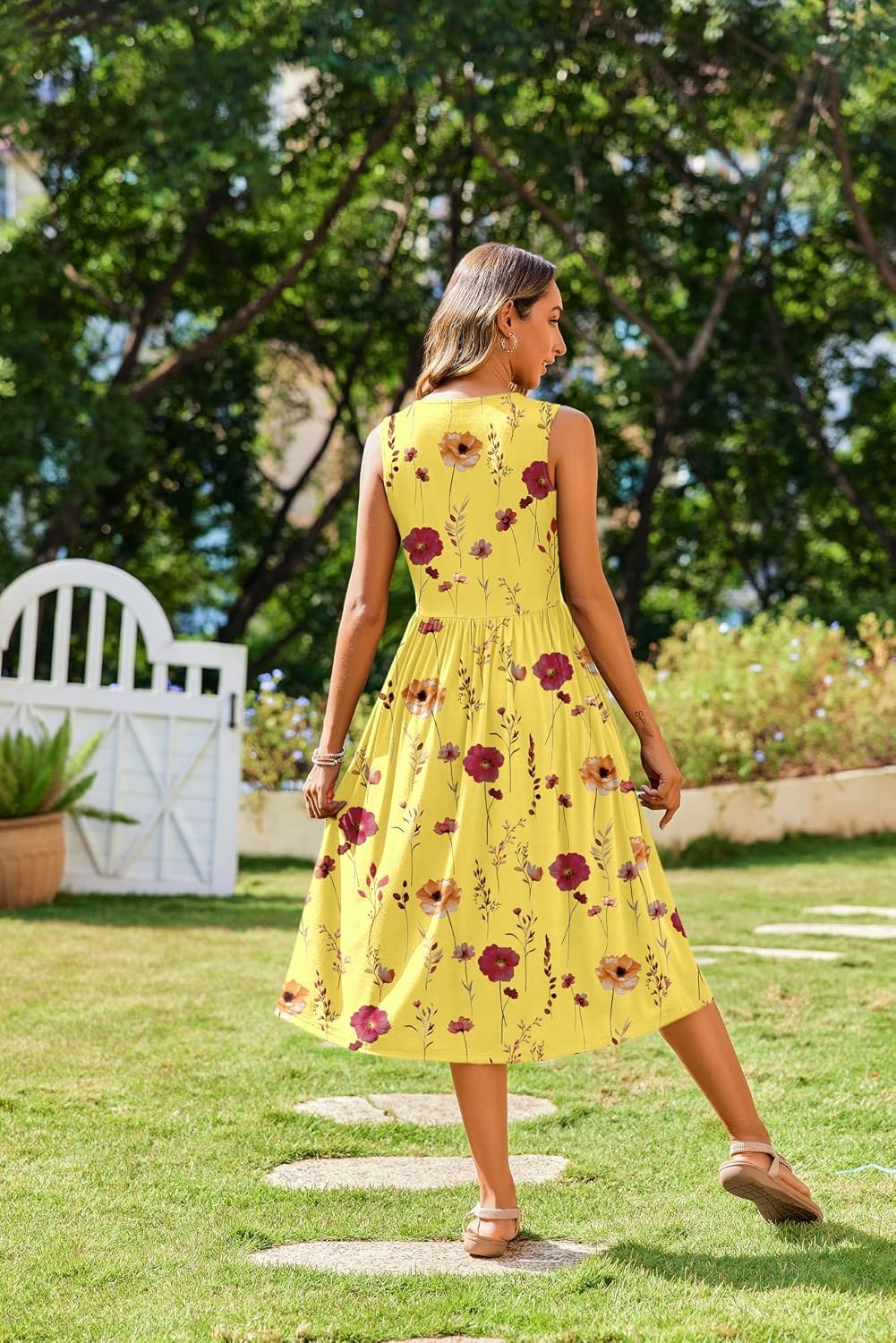 image:imageZeagoo Womens Summer Tank Midi Dress with Pockets Floral Sleeveless ALine Casual Loose TShirt Dresses Beach Sundress 2026Yellow Print