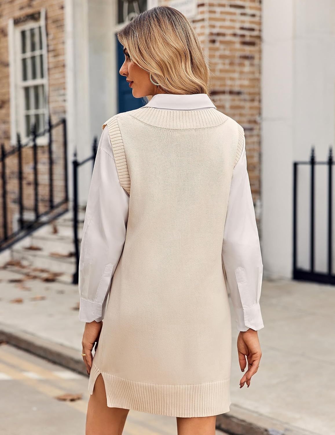 image:imageZeagoo Womens Tank Sweater Dress Sweater Vest Knitted Pullovers Sweaters 2025Beige