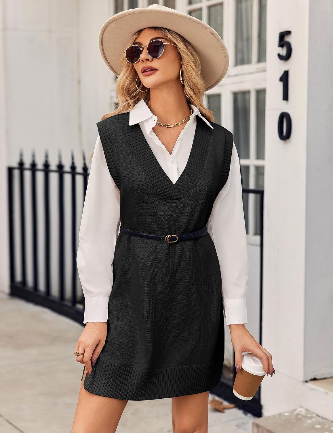 image:imageZeagoo Womens Tank Sweater Dress Sweater Vest Knitted Pullovers Sweaters 2025Black
