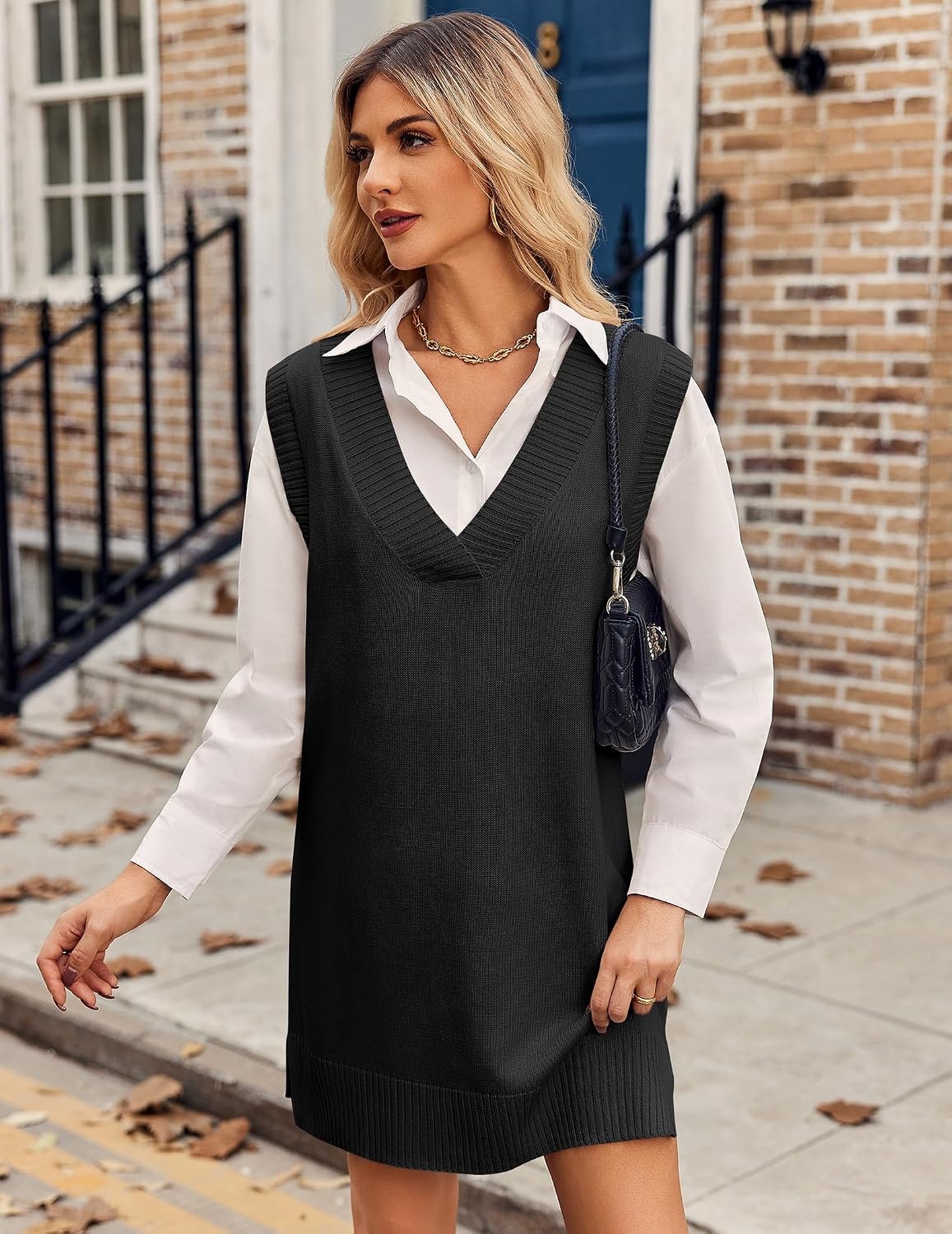 image:imageZeagoo Womens Tank Sweater Dress Sweater Vest Knitted Pullovers Sweaters 2025Black