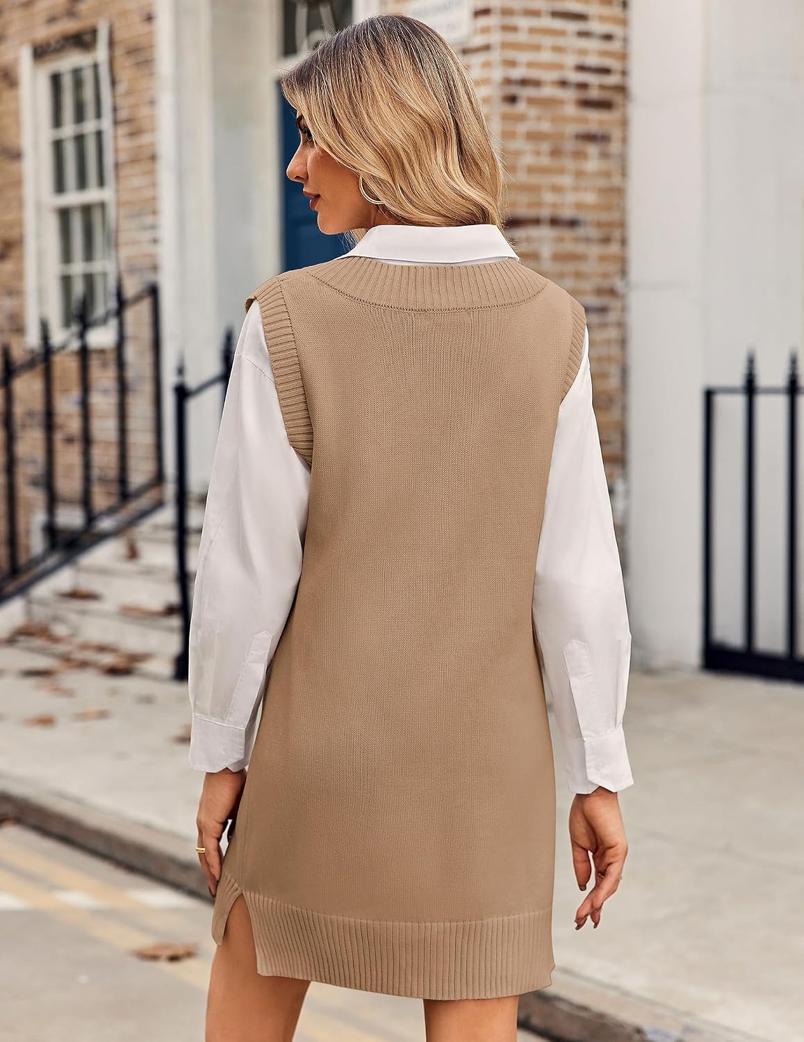 image:imageZeagoo Womens Tank Sweater Dress Sweater Vest Knitted Pullovers Sweaters 2025Brown