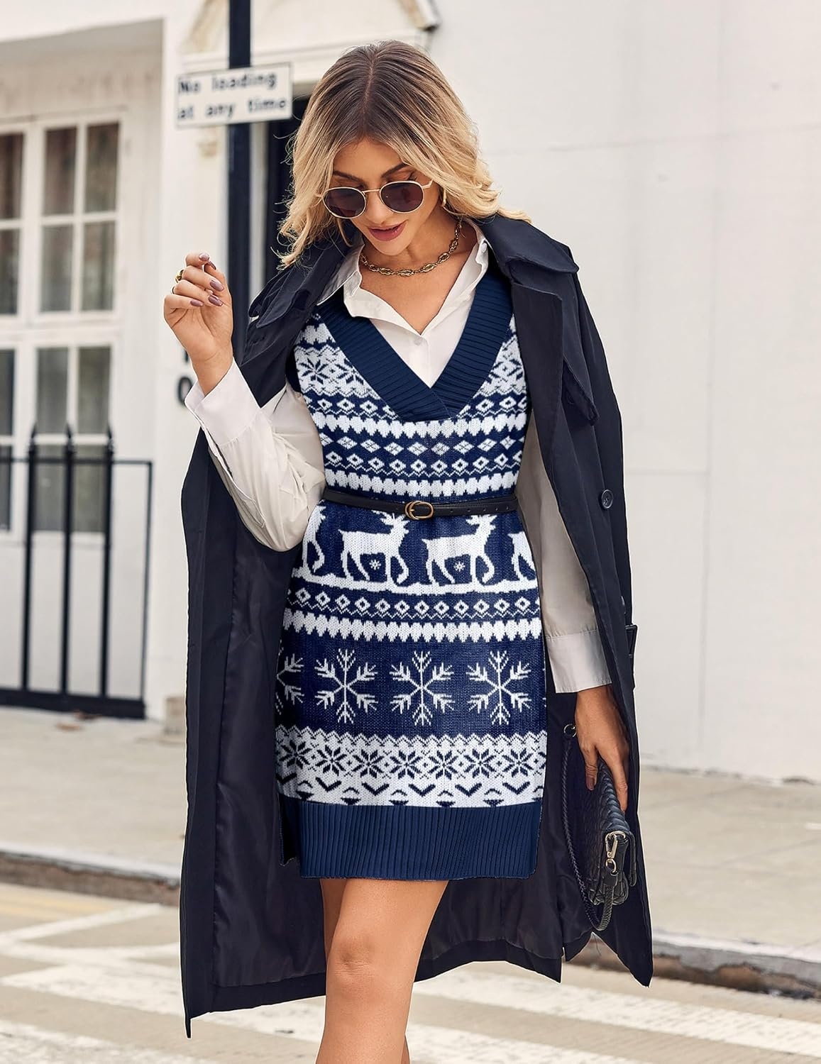 image:imageZeagoo Womens Tank Sweater Dress Sweater Vest Knitted Pullovers Sweaters 2025Christmas Blue
