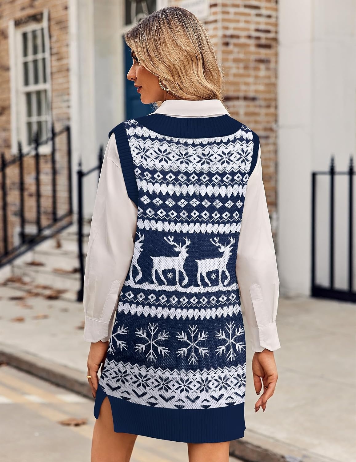 image:imageZeagoo Womens Tank Sweater Dress Sweater Vest Knitted Pullovers Sweaters 2025Christmas Blue