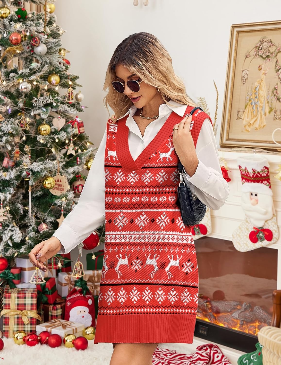 image:imageZeagoo Womens Tank Sweater Dress Sweater Vest Knitted Pullovers Sweaters 2025Christmas Red
