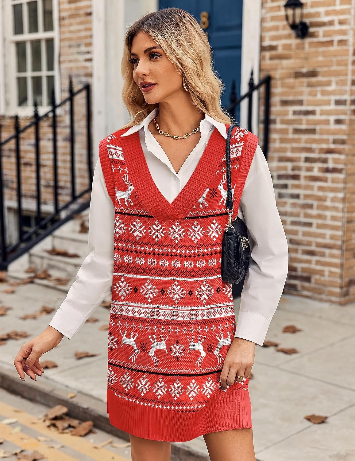 image:imageZeagoo Womens Tank Sweater Dress Sweater Vest Knitted Pullovers Sweaters 2025Christmas Red