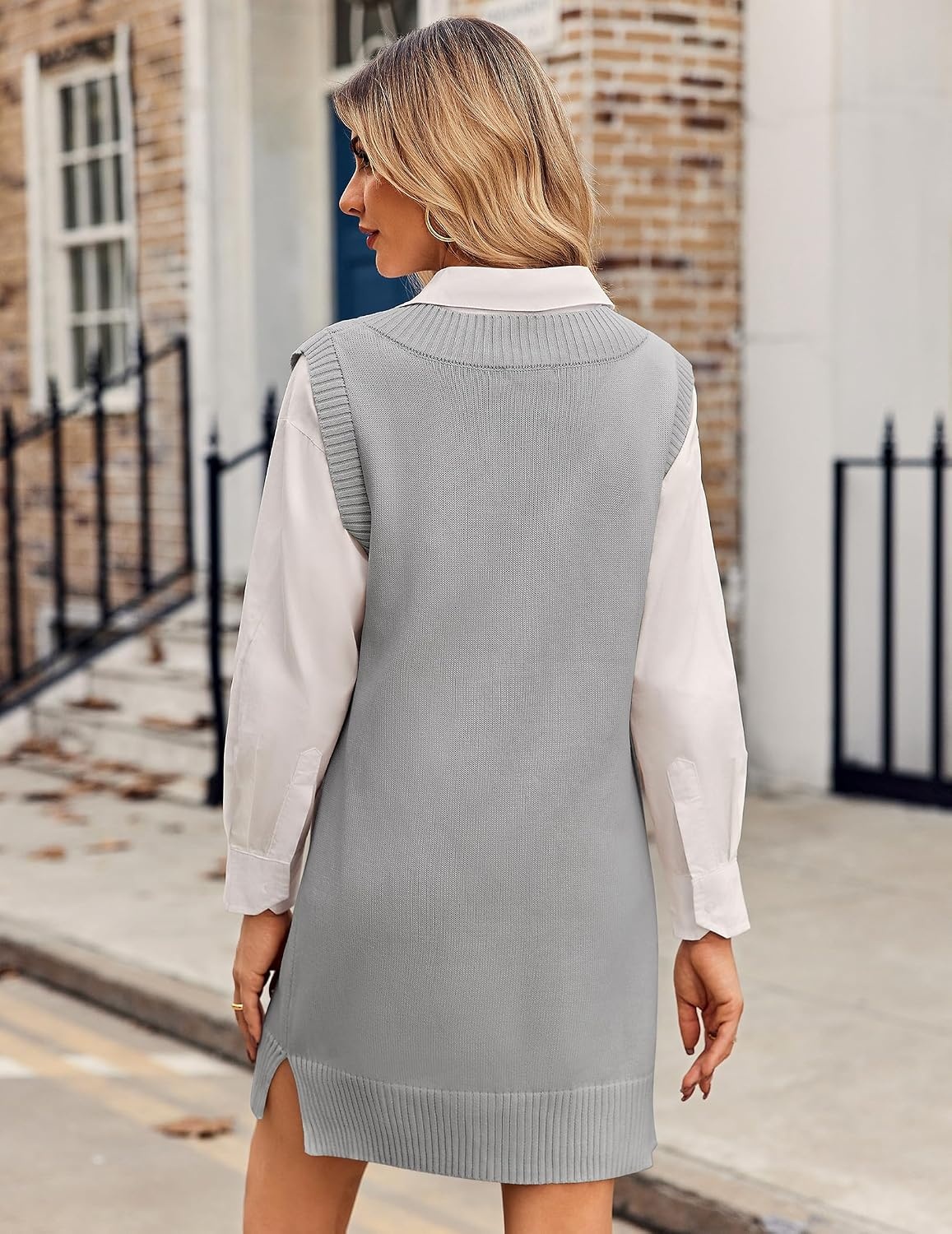 image:imageZeagoo Womens Tank Sweater Dress Sweater Vest Knitted Pullovers Sweaters 2025Light Grey