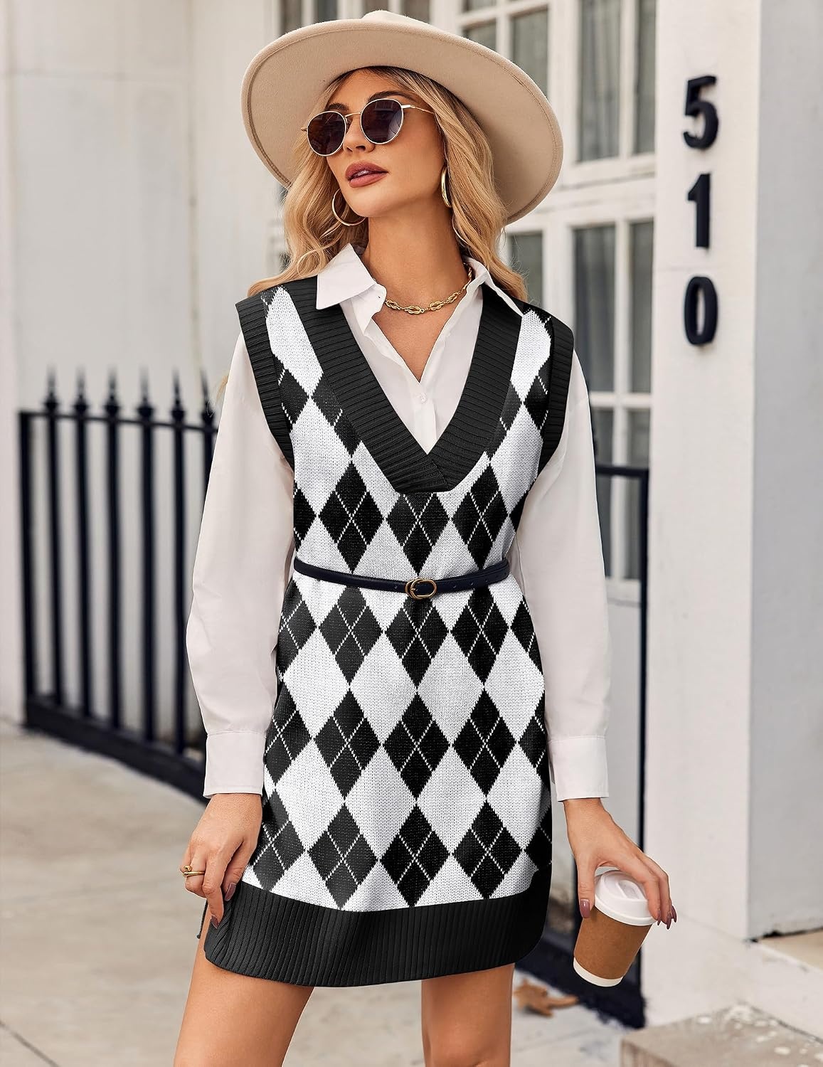 image:imageZeagoo Womens Tank Sweater Dress Sweater Vest Knitted Pullovers Sweaters 2025Plaid