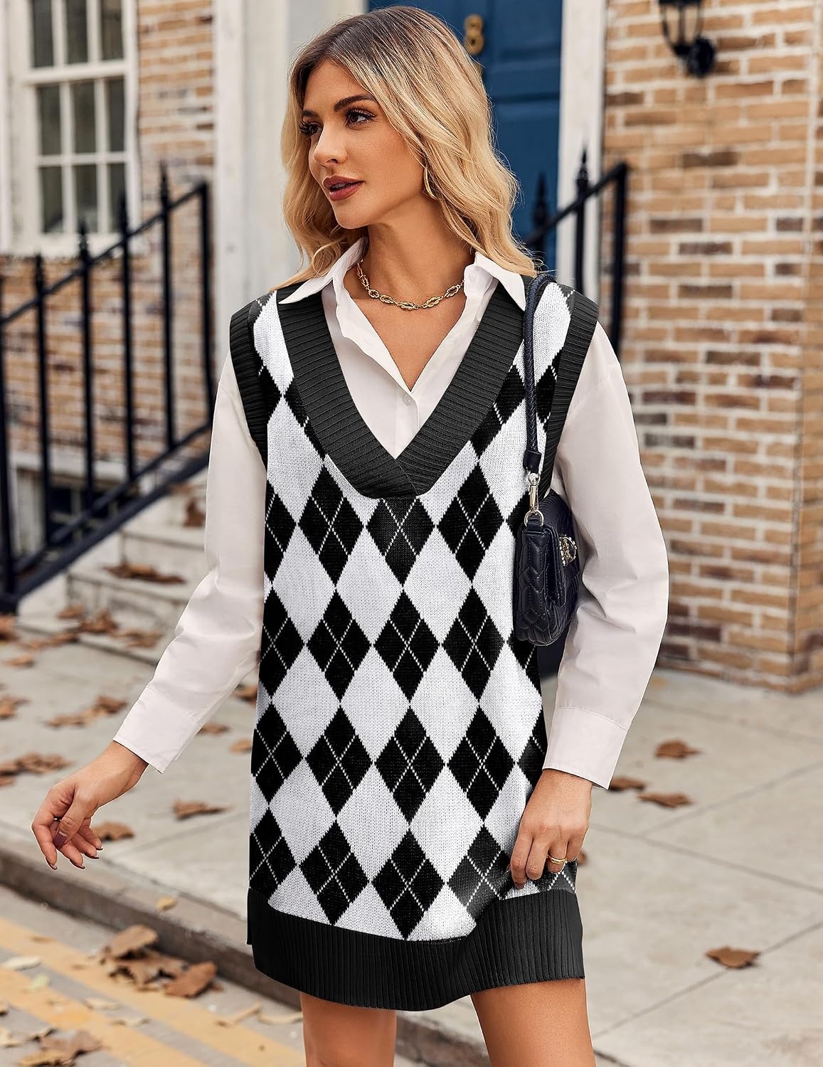 image:imageZeagoo Womens Tank Sweater Dress Sweater Vest Knitted Pullovers Sweaters 2025Plaid