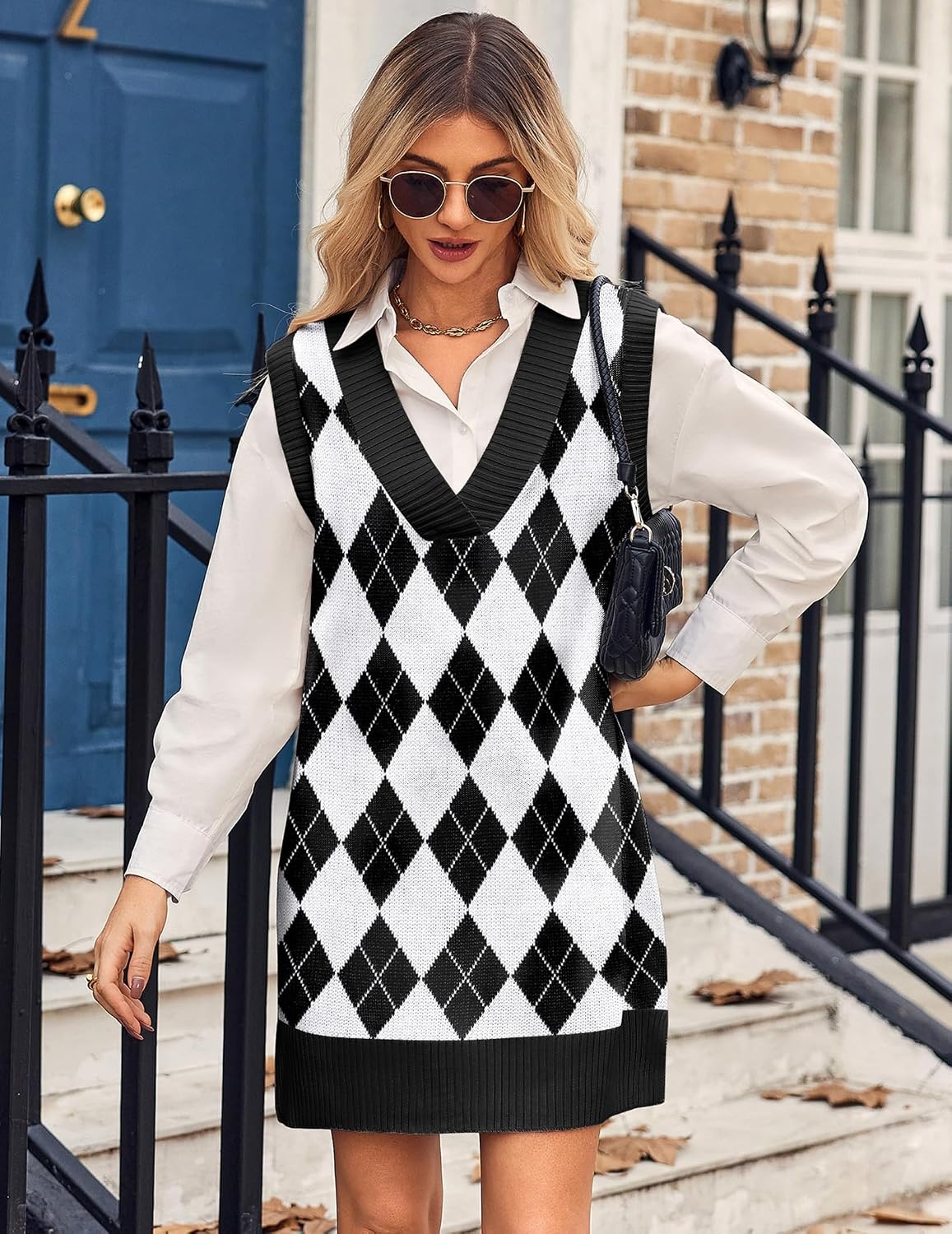 image:imageZeagoo Womens Tank Sweater Dress Sweater Vest Knitted Pullovers Sweaters 2025Plaid
