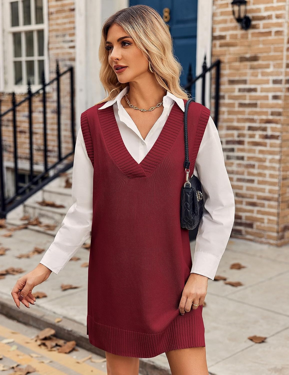 image:imageZeagoo Womens Tank Sweater Dress Sweater Vest Knitted Pullovers Sweaters 2025Wine Red