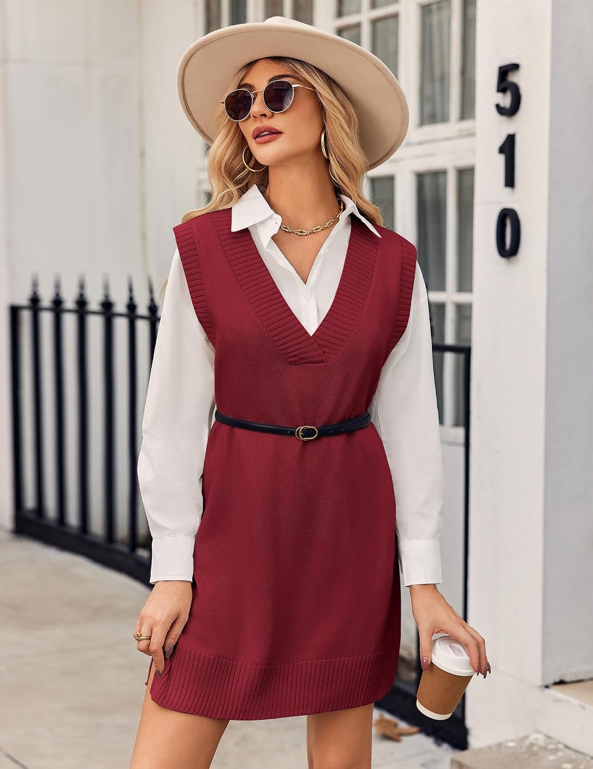 image:imageZeagoo Womens Tank Sweater Dress Sweater Vest Knitted Pullovers Sweaters 2025Wine Red