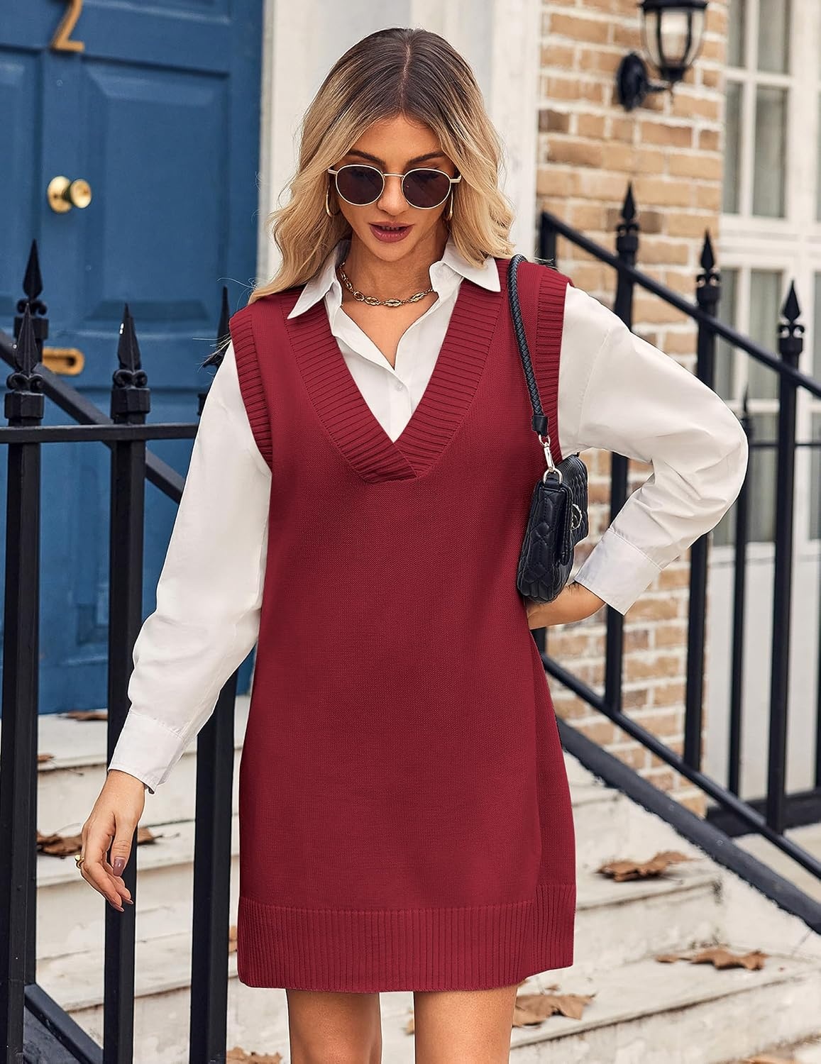 image:imageZeagoo Womens Tank Sweater Dress Sweater Vest Knitted Pullovers Sweaters 2025Wine Red