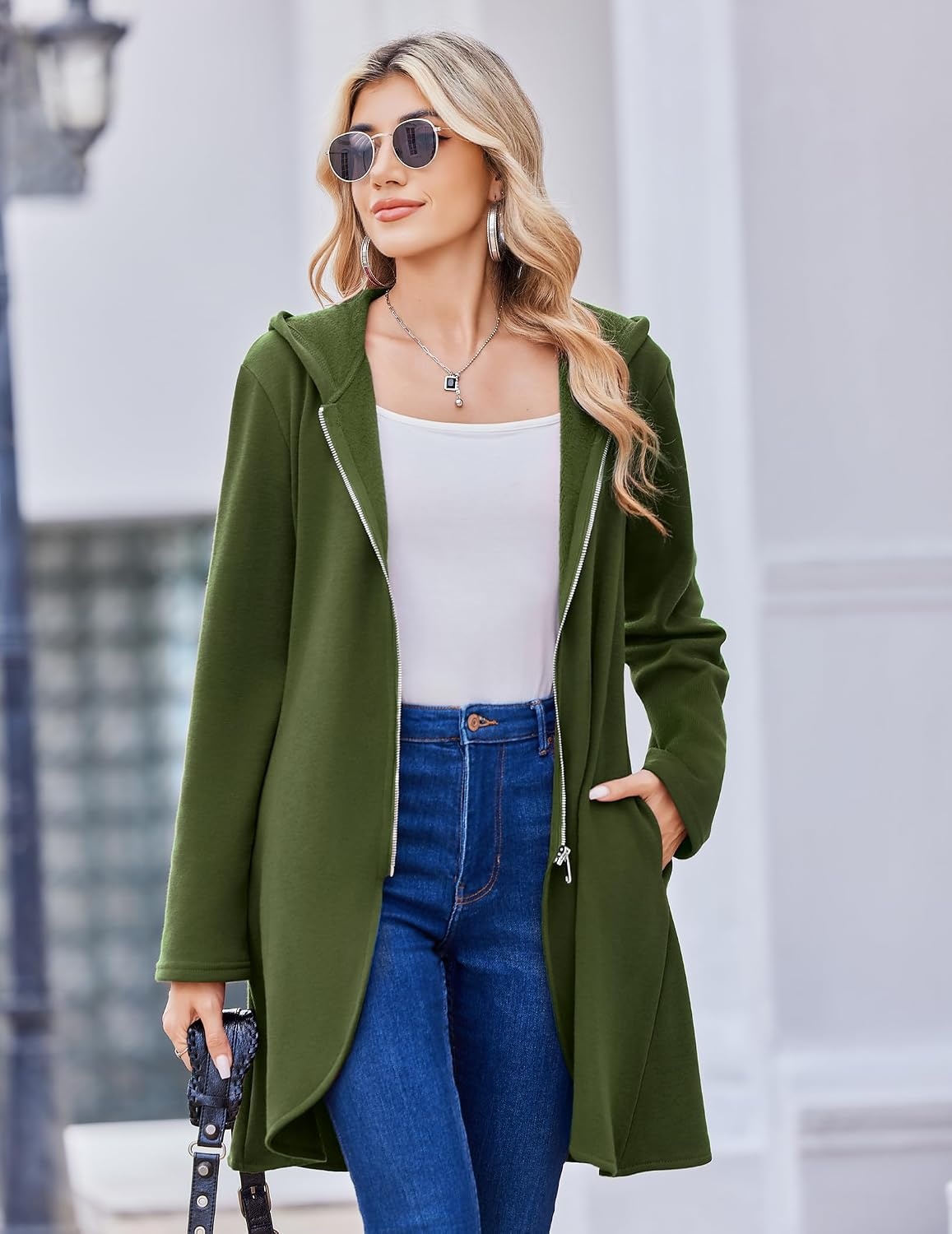 image:imageZeagoo Womens Zip Up Hoodies 2026 with PocketArmy Green